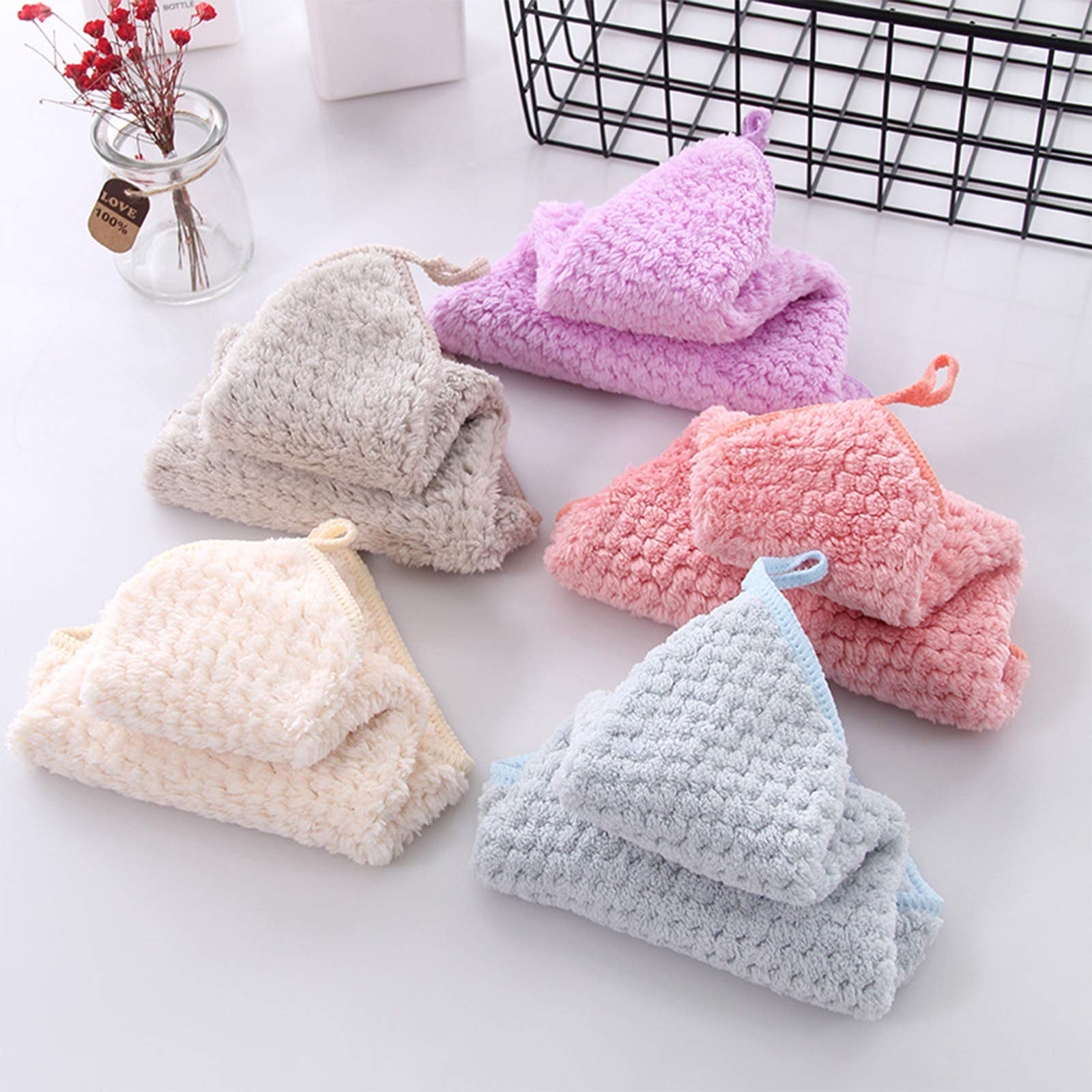 Hipruict Small Towels With Hanging Loop,Hand Dry Towels For Kitchen & Bathroom, Super Absorbent Soft Small Hanging Towel Set Wit