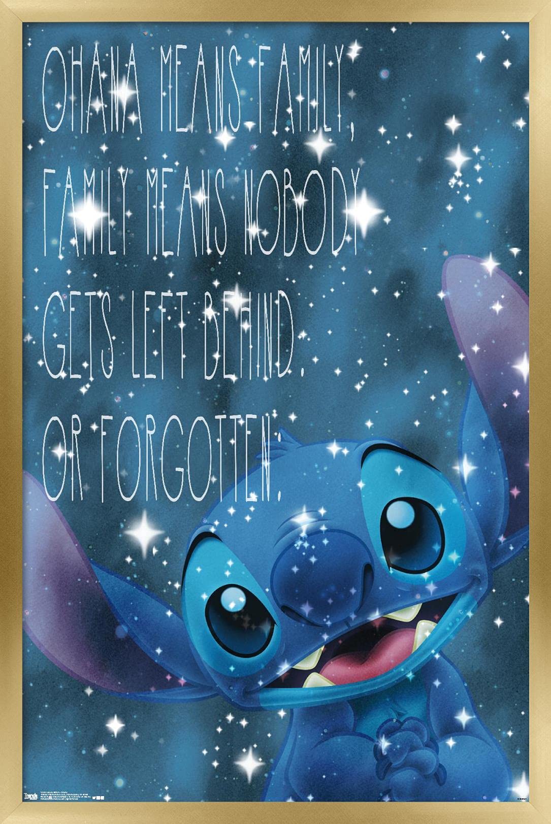Trends International Disney Lilo And Stitch - Ohana Wall Poster, 14.725'' X 22.375'', Gold Framed Version