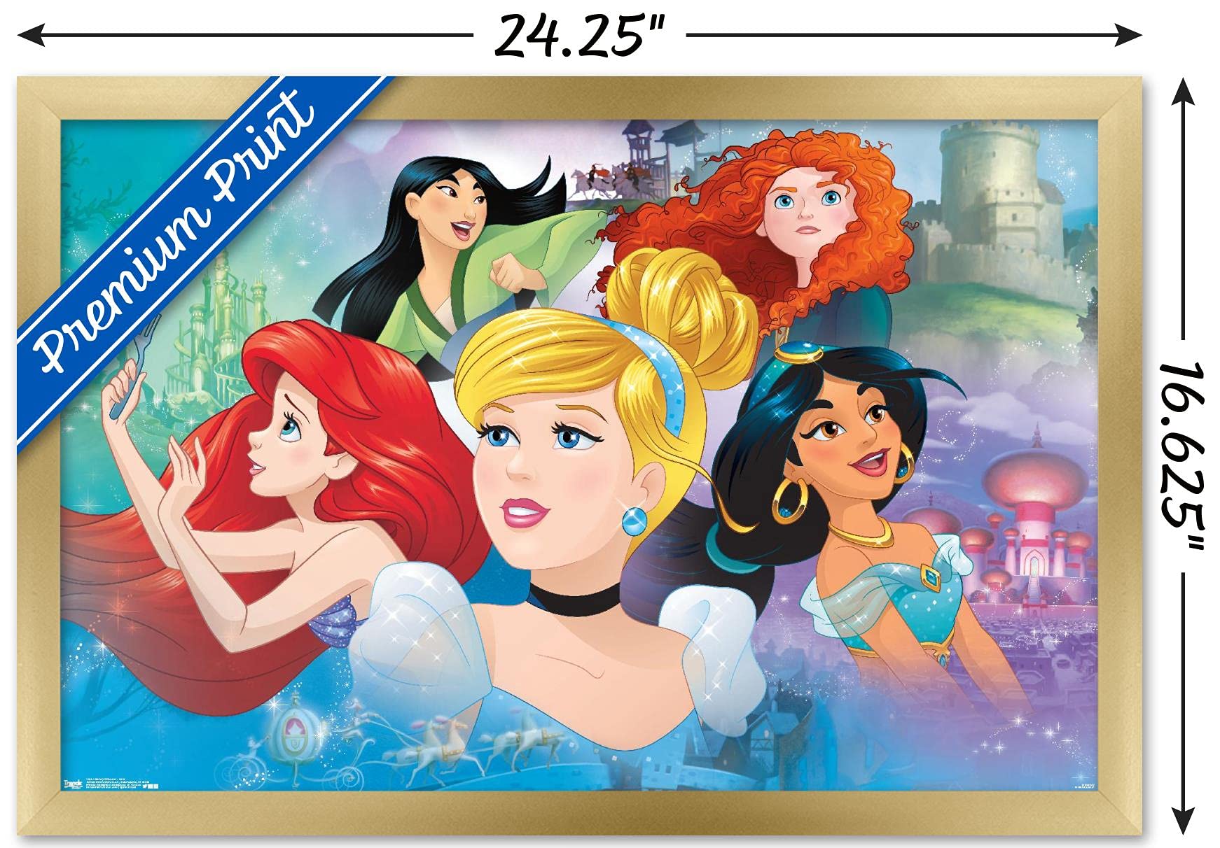 Trends International Disney Princess - Gaze Wall Poster, 14.72'' X 22.37'', Gold Framed Version