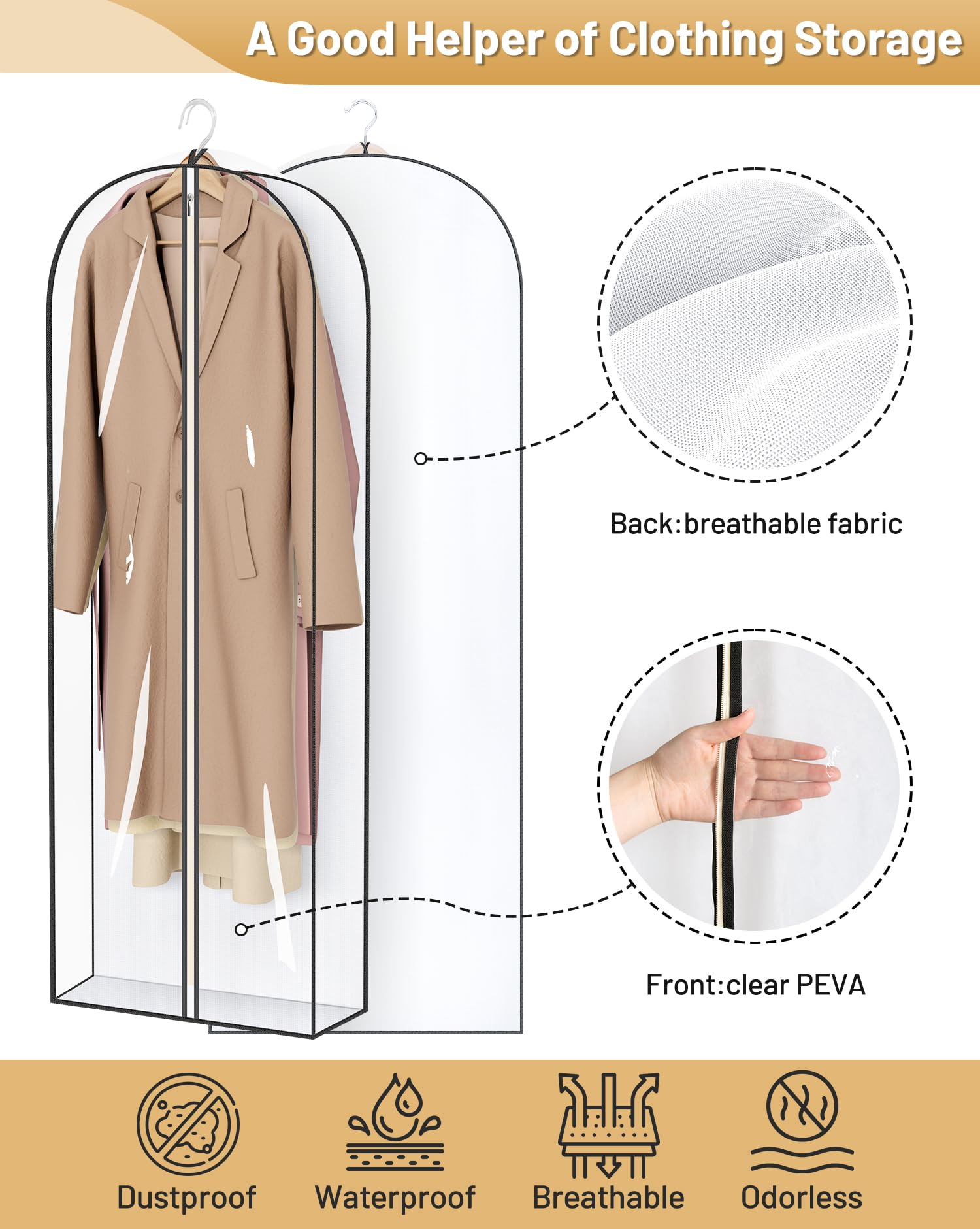 Misslo 65'' Clear Garment Bags For Hanging Clothes 4'' Gusseted Dress Bags For Gowns Long Dress Cover For Closet Storage Dress P