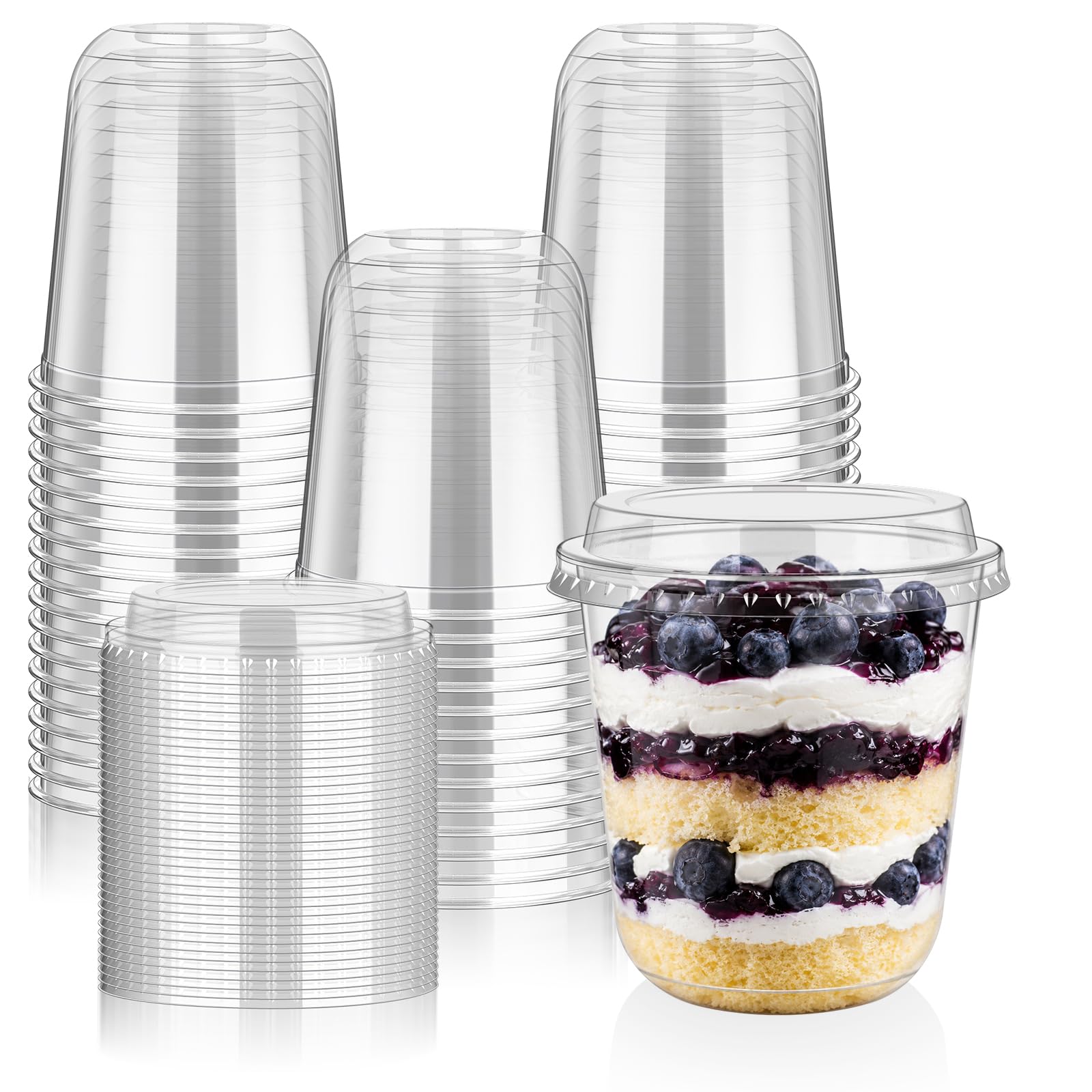 ALEXPRE 100 Pack 12 oz Dessert Cups with Lids, Clear Parfait Fruit Cups