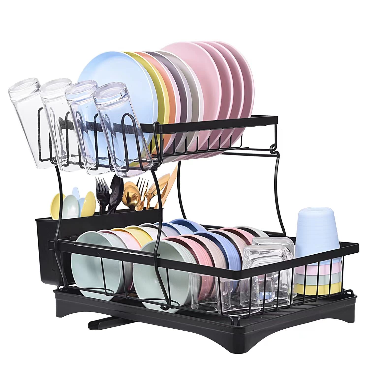 Anvori 2 Tier Large Kitchen Dish Drying Rack With Drainboard Stainless Steel, Dish Racks Drainers For Kitchen Counter Rust-Proof