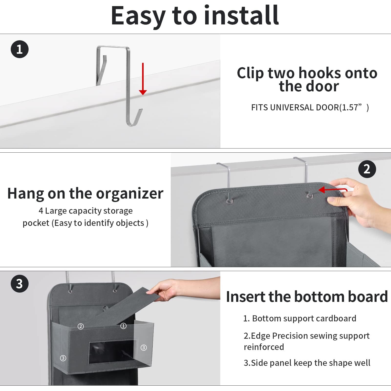 5-Shelf Over The Door Hanging Organizer With 2 Metal Hooks,5 Pocket Over The Door Wall Mount Storage With Clear Windows For Baby