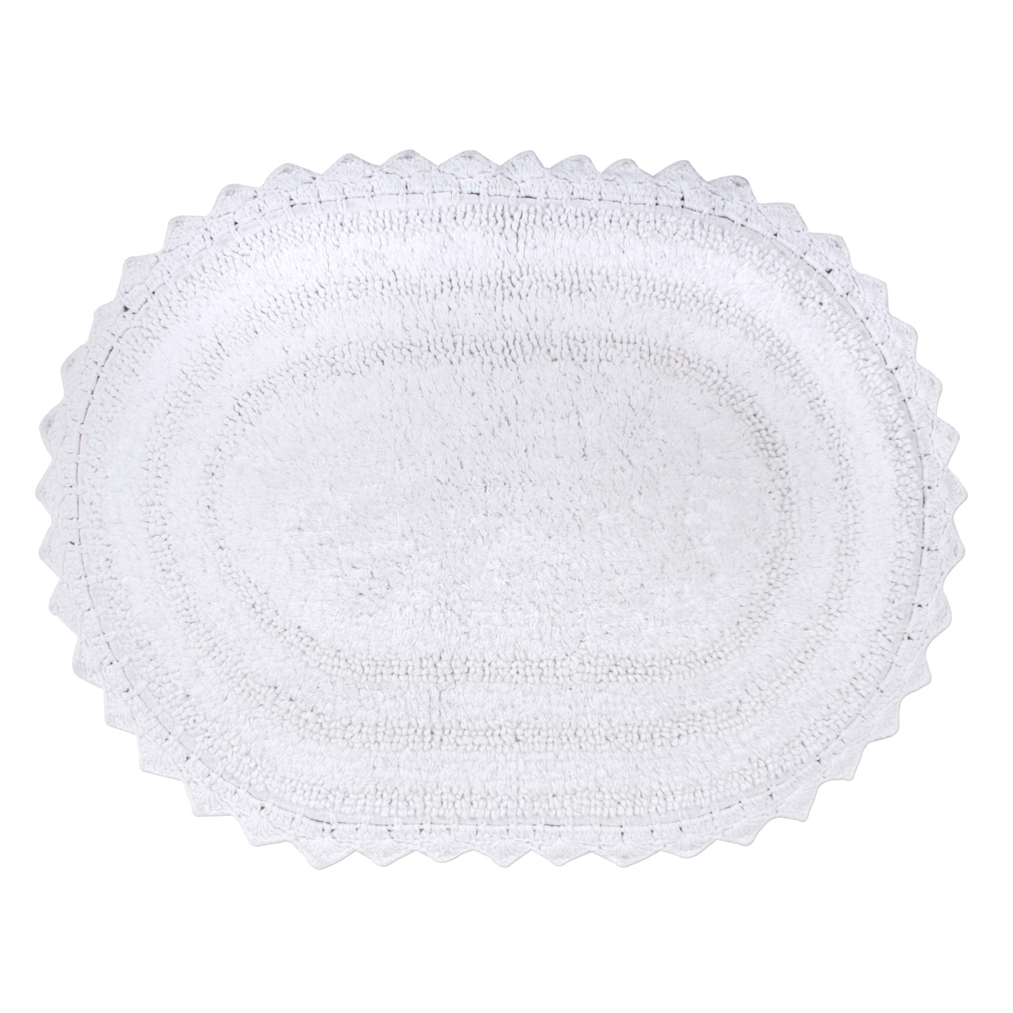 Dii Crochet Collection Reversible Bath Mat, Small Oval, 17X24, White