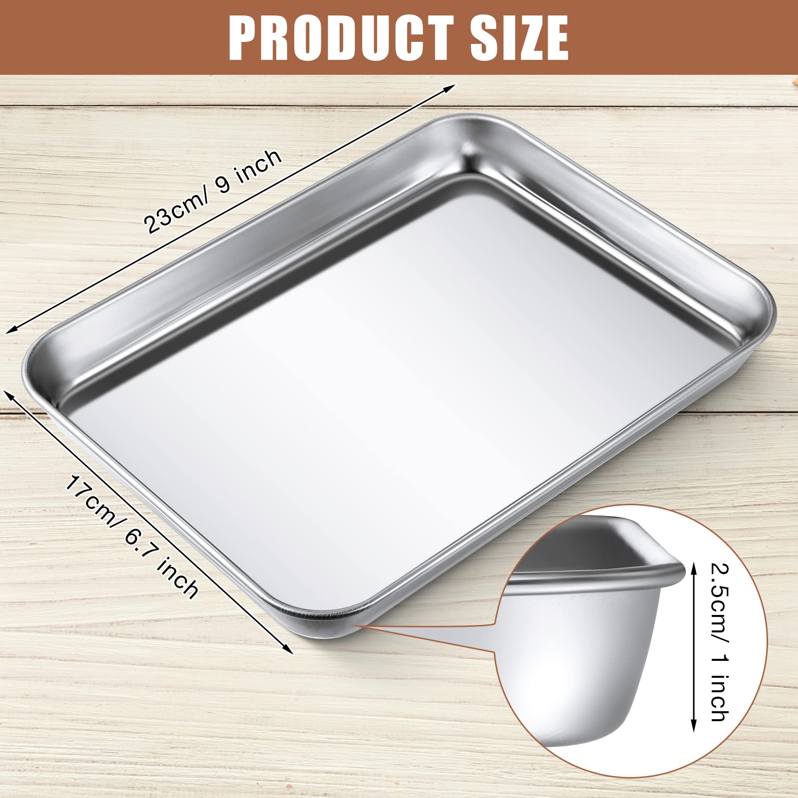 Potchen Baking Sheet Pan Set Cookie Sheet Small Toaster Oven Pans Stainless Steel Tray Barbecue Grill Pan Rectangle Trays Oven,