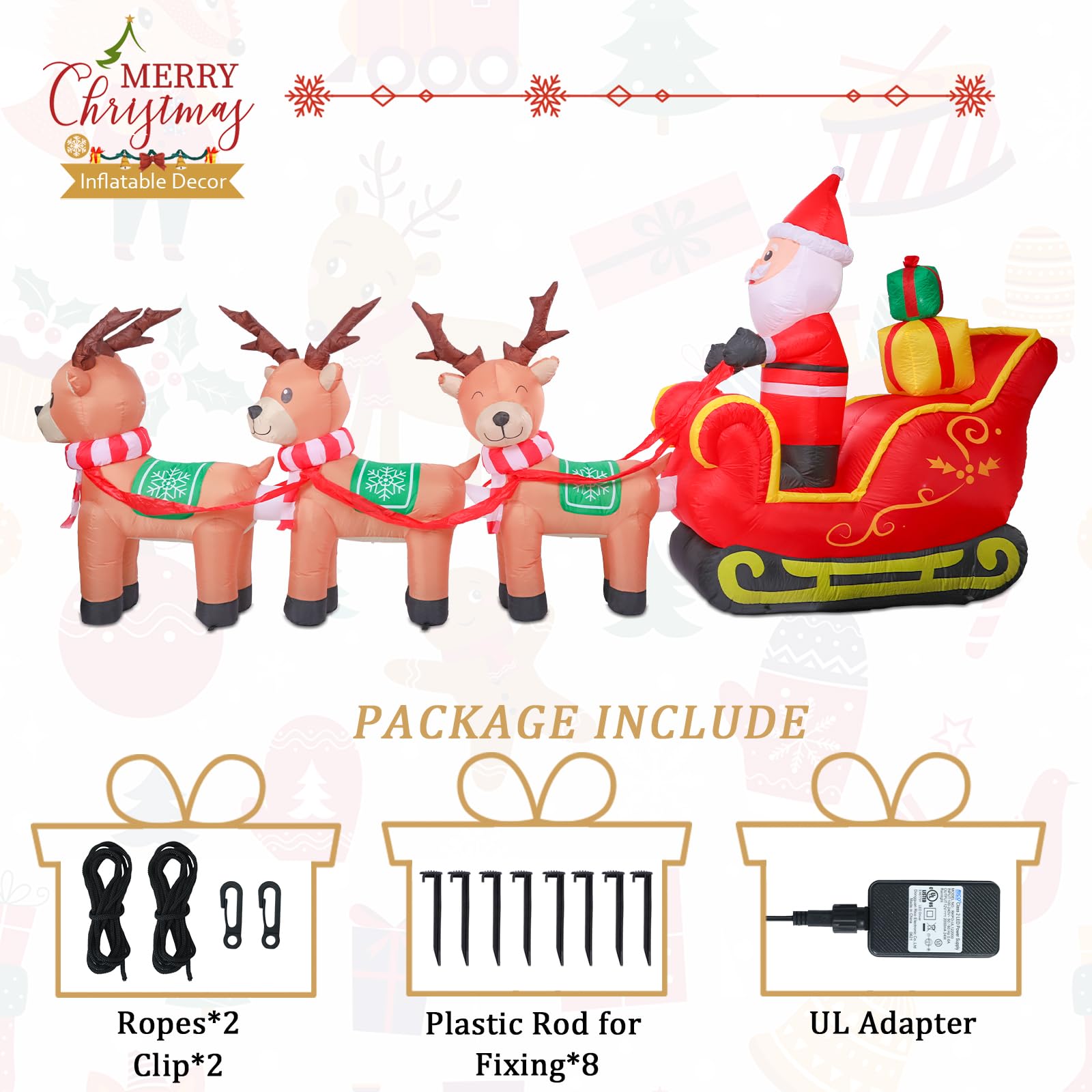 MUMTOP 12FT Long Christmas Inflatables Outdoor Decorations, Inflatables Santa Claus Sleigh with Reindeer Christmas Blow up Yard