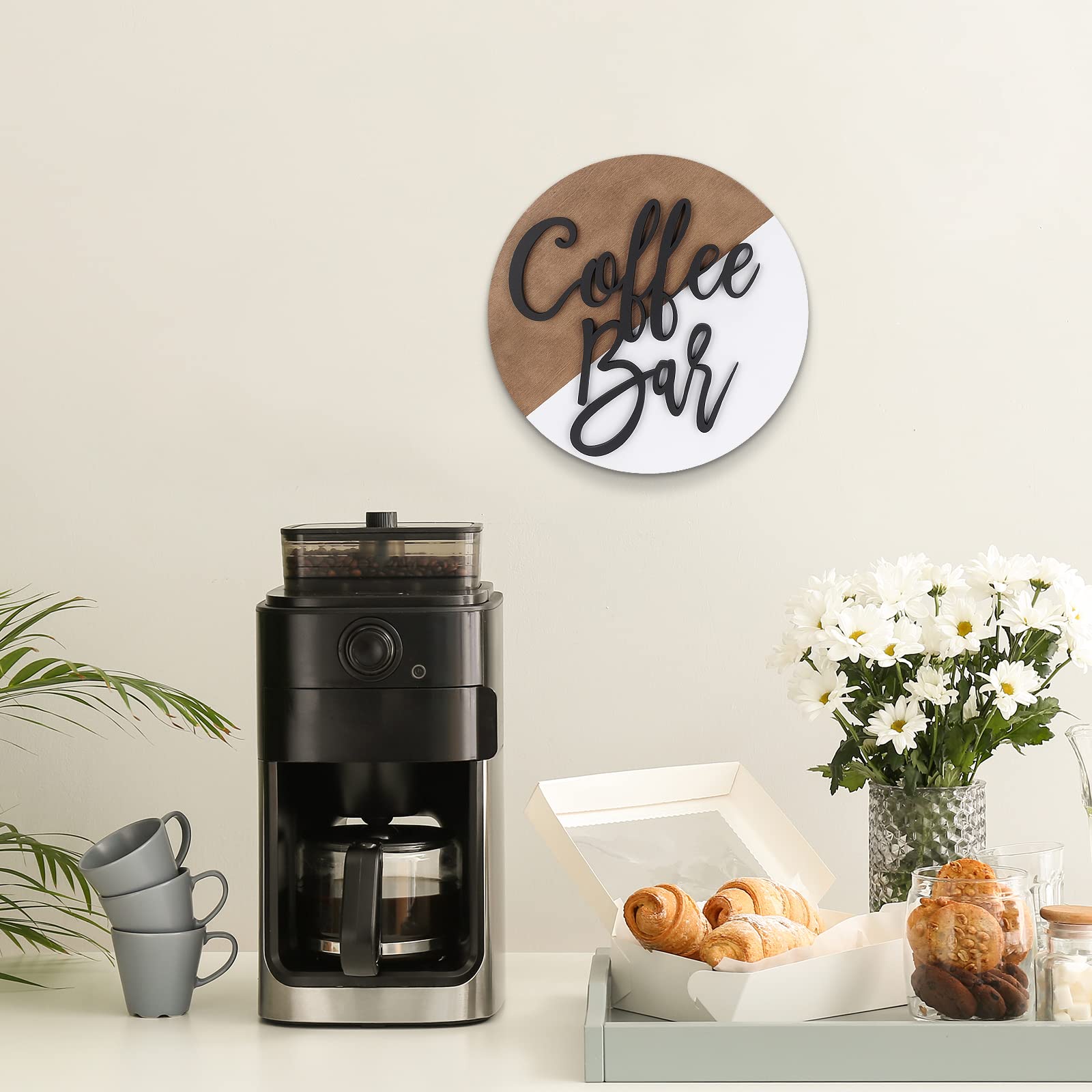 Rustic Modern Farmhouse Coffee Bar Decor - 3D Coffee Sign Hanging Wall Decor Tiered Tray Decor Gift for Home & Restaurants
