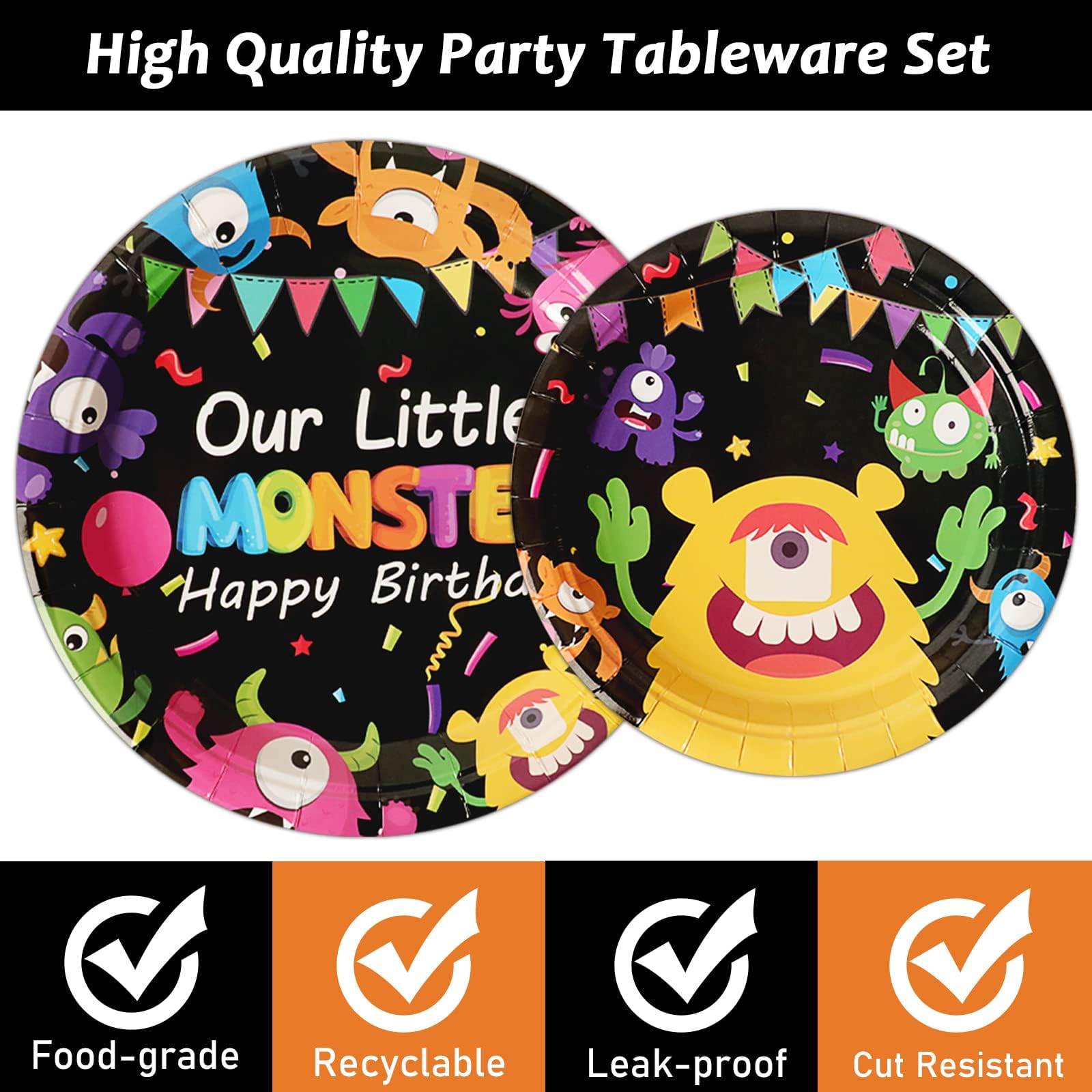 96 Pcs Monster Plates And Napkins Party Supplies Kits Monster Tableware Set Little Monster Party Decorations Favors For Boy Or G