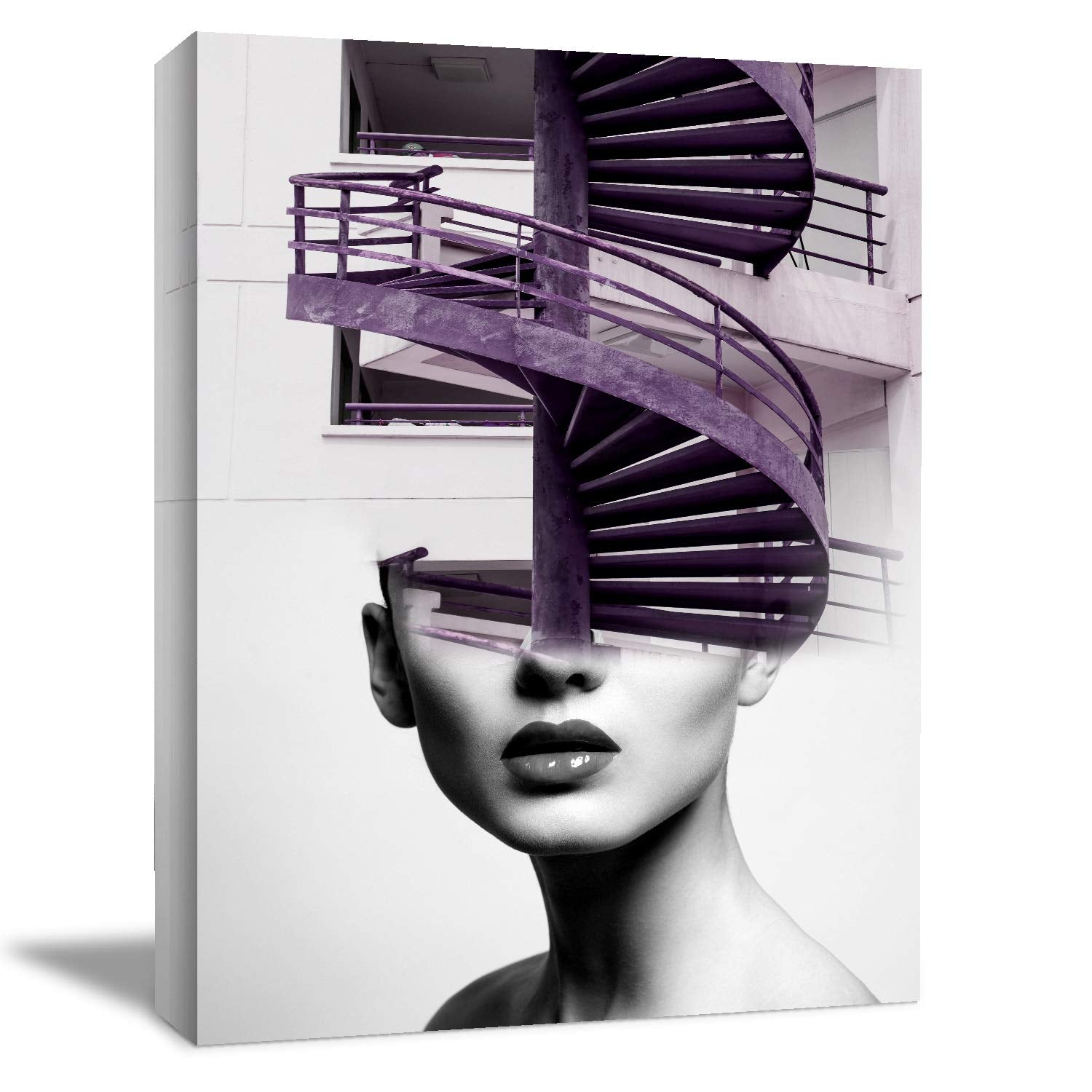 Looife Beauty Potrait With Abstract Stairs Pattern Canvas Wall Art, 12X16 Inch Body Art Giclee Prints Wall Decor For Living Room