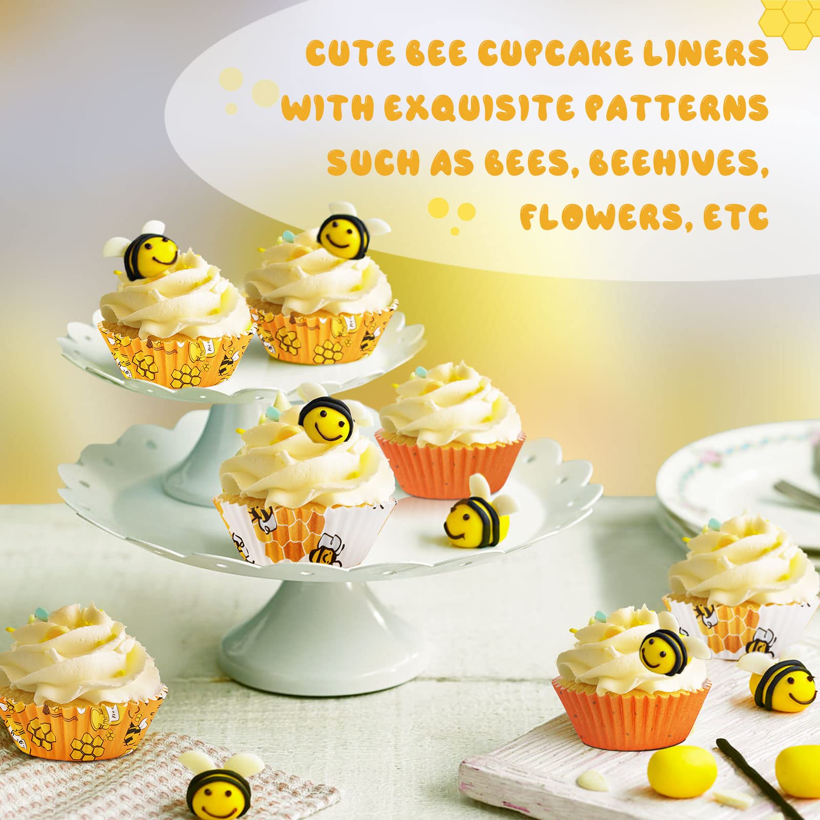 Sannix 450Pcs Bee Cupcake Liners, Bee Party Baking Cups Cupcake Wrappers Yellow Cupcake Liners For Bee Party Decorations Baby Sh