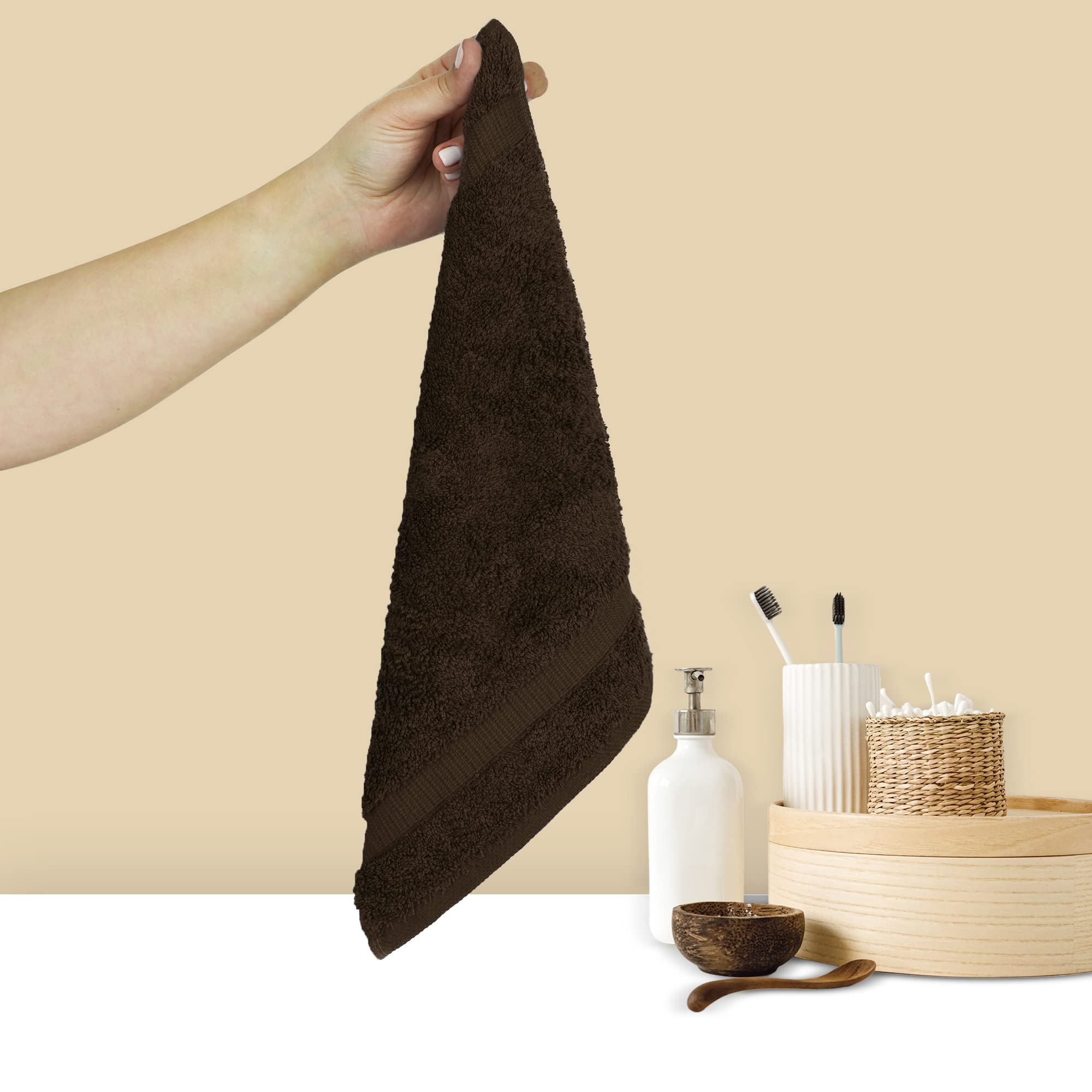 Chakir Turkish Linens 100% Cotton Premium Turkish Towels For Bathroom | 13'' X 13'' (6-Piece Washcloth, Cocoa)