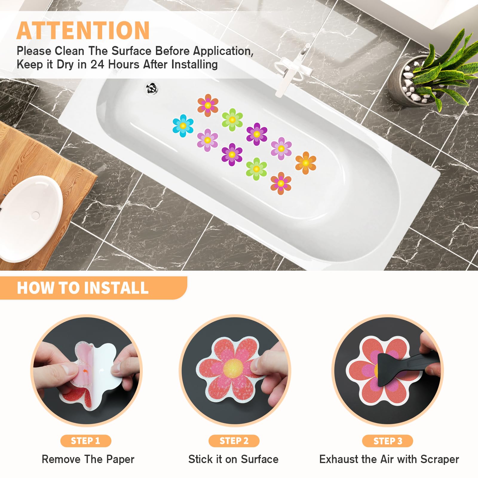 Non Slip Bathtub Stickers, 10 Pcs Shower Stickers For Safety Bathroom Tubs, Bathtub Non Slip Stickers And Adhesive Decals Scrape