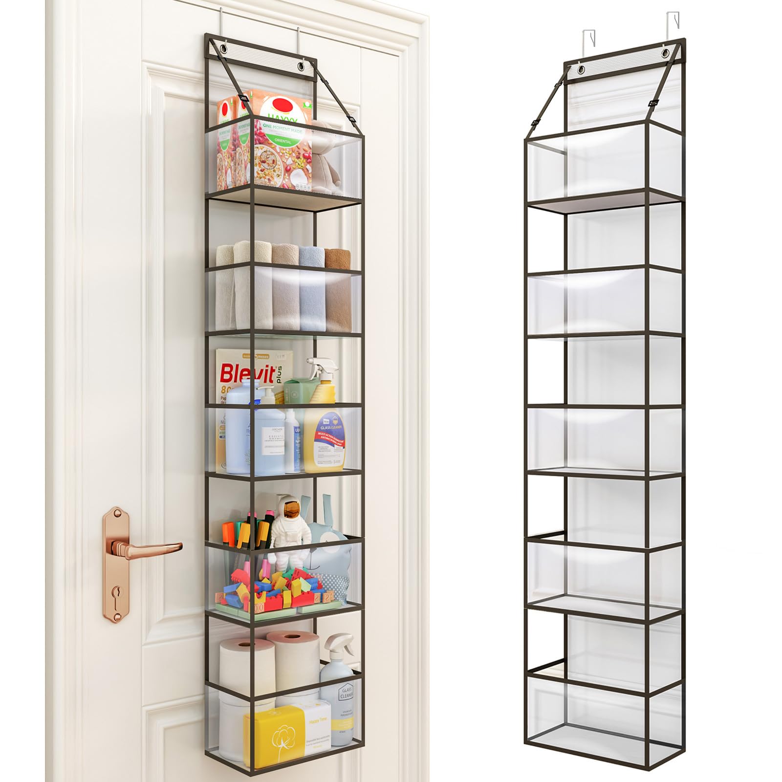 Fixwal Over The Door Hanging Pantry Organizer, 5-Shelf Large Capacity, PVC, Grey, Model 4913