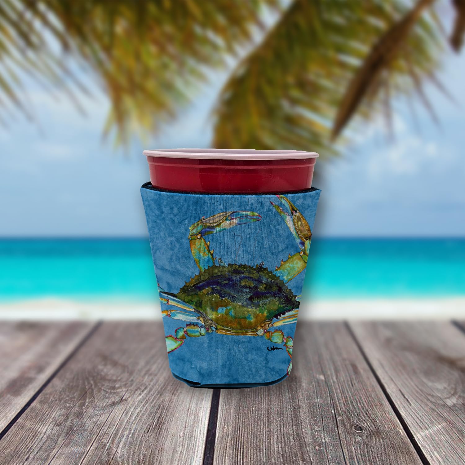 Crab on blue Red Solo Cup Beverage Insulator Hugger