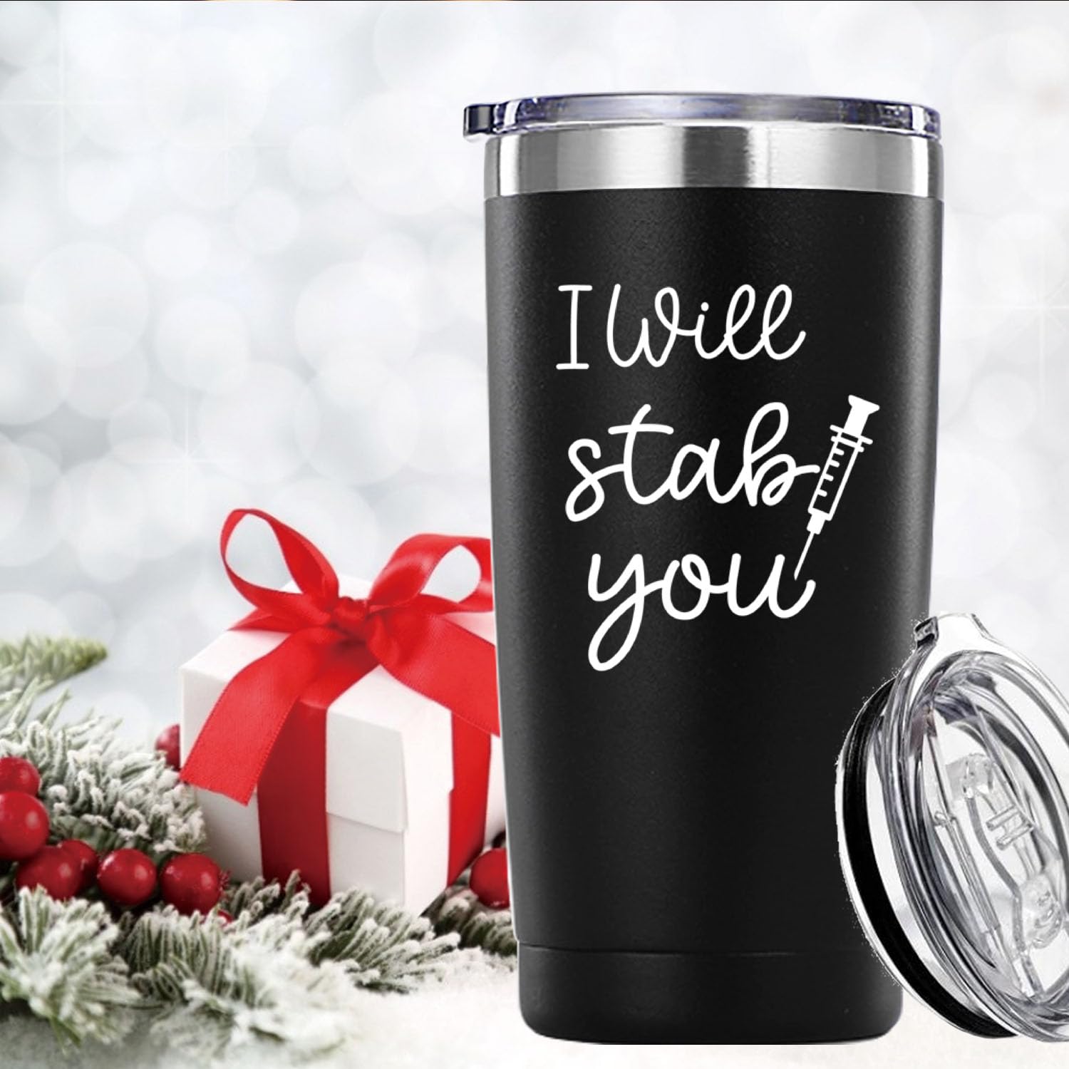Nurse Gifts.I Will Stab You Tumbler Gifts.20 Oz (Black)Nursing Graduation Mug Gift For Nurses Birthday Christmas Appreciation Gi
