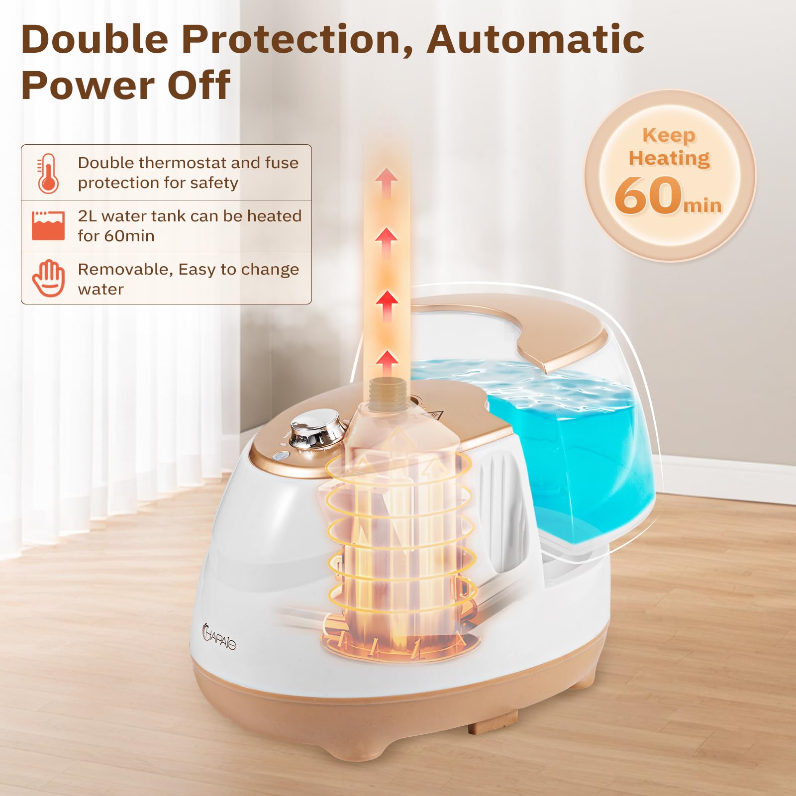 HAPAIS 1800W Standing Garment Steamer - Large, Adjustable Double Rod, Fast Heat-up, White Gold, Model HAPAIS-01