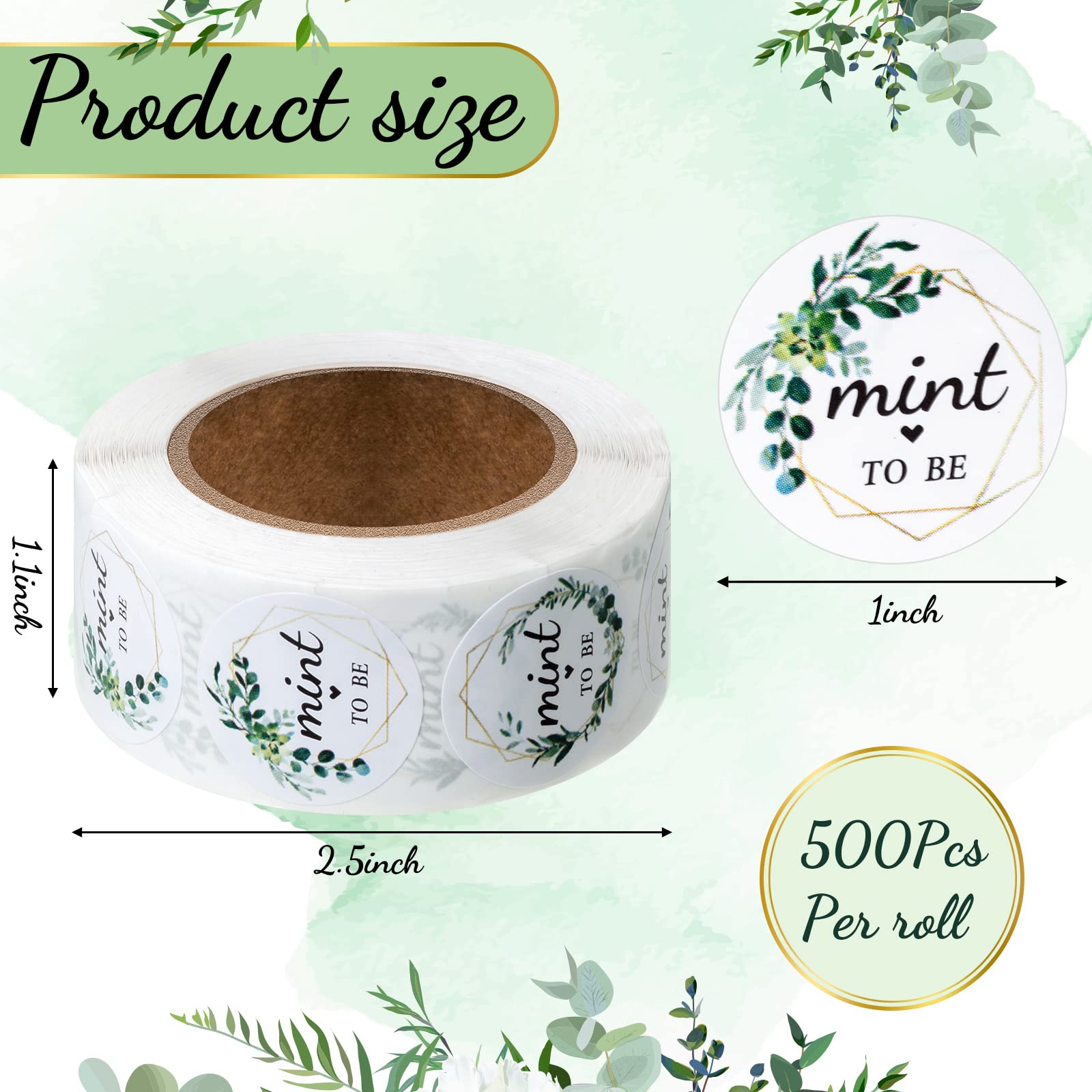 Colarr 500 Pieces Mint To Be Label Stickers Wedding Party Favors Sticker Labels 1 Inch Round Botanical Theme Wedding Stickers Fo