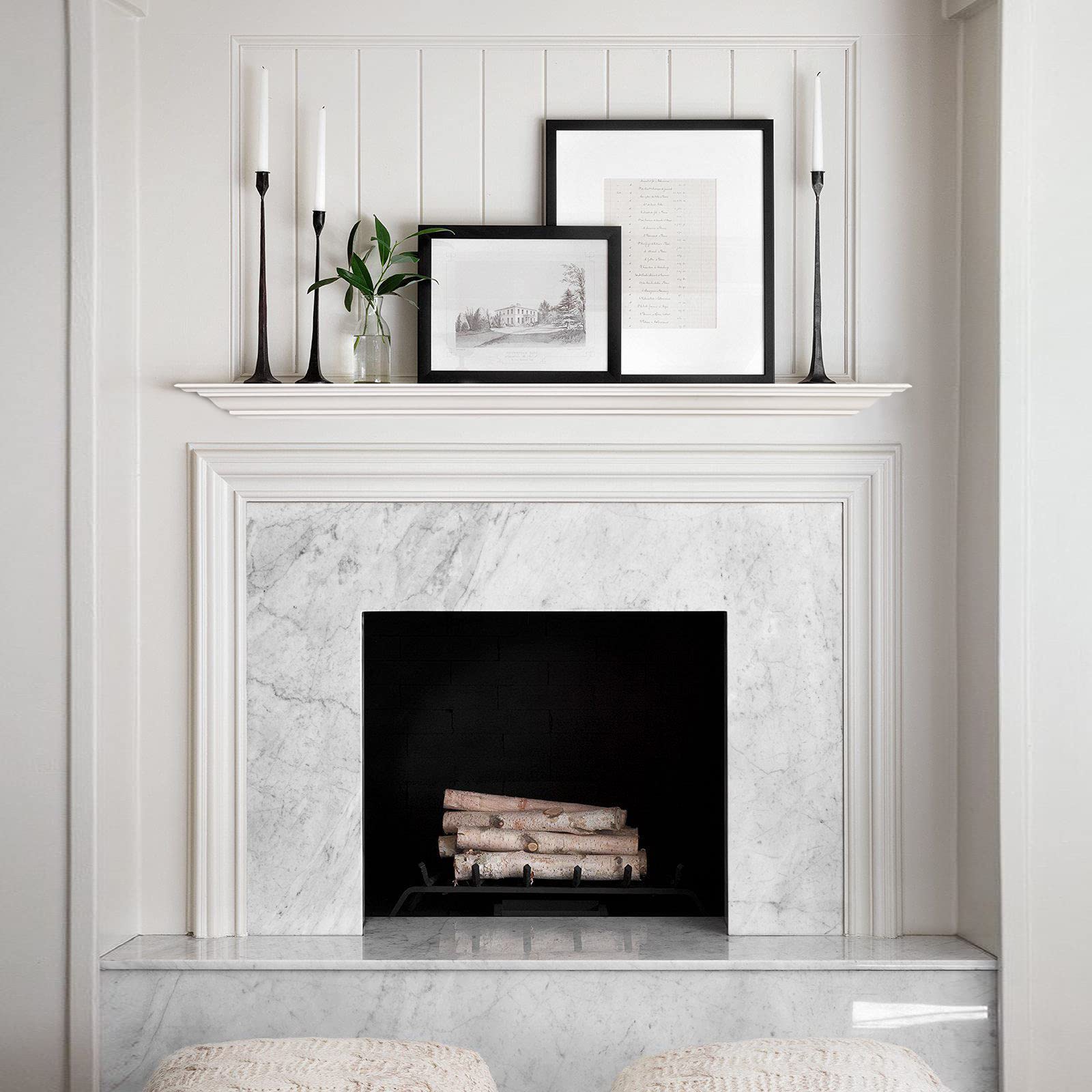 WELLAND 72-Inch Fireplace Mantel Shelf Wall Mounted White Corona Crown Molding Ledge Floating Shelf  Pinewood