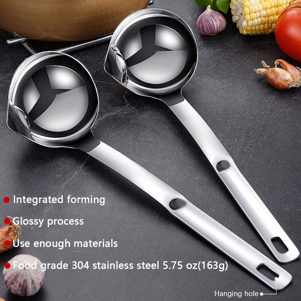 Hvanam Stainless Steel Oil Separator Soup Ladle Gravy Food Fat Separator Skimmer Spoon Grease Strainer Separater Hot Pot Oil Fil