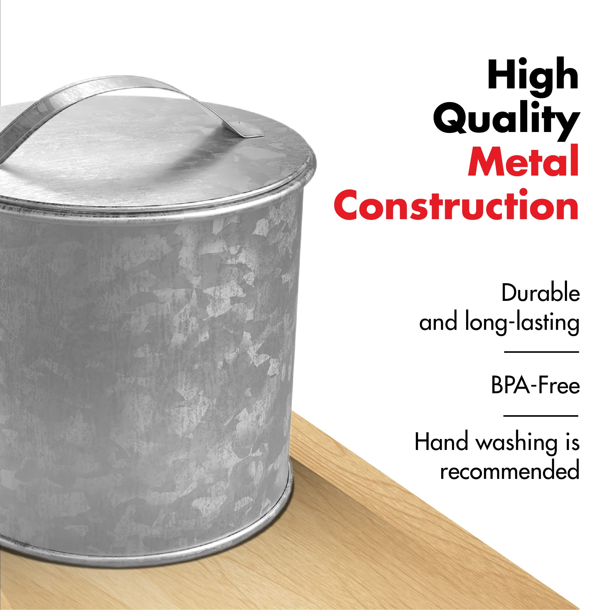Amici Home Newport Galvanized Metal Canister | Dry Food Storage Container | Airtight Lid | 56 Ounce Capacity | Farmhouse D  Cor