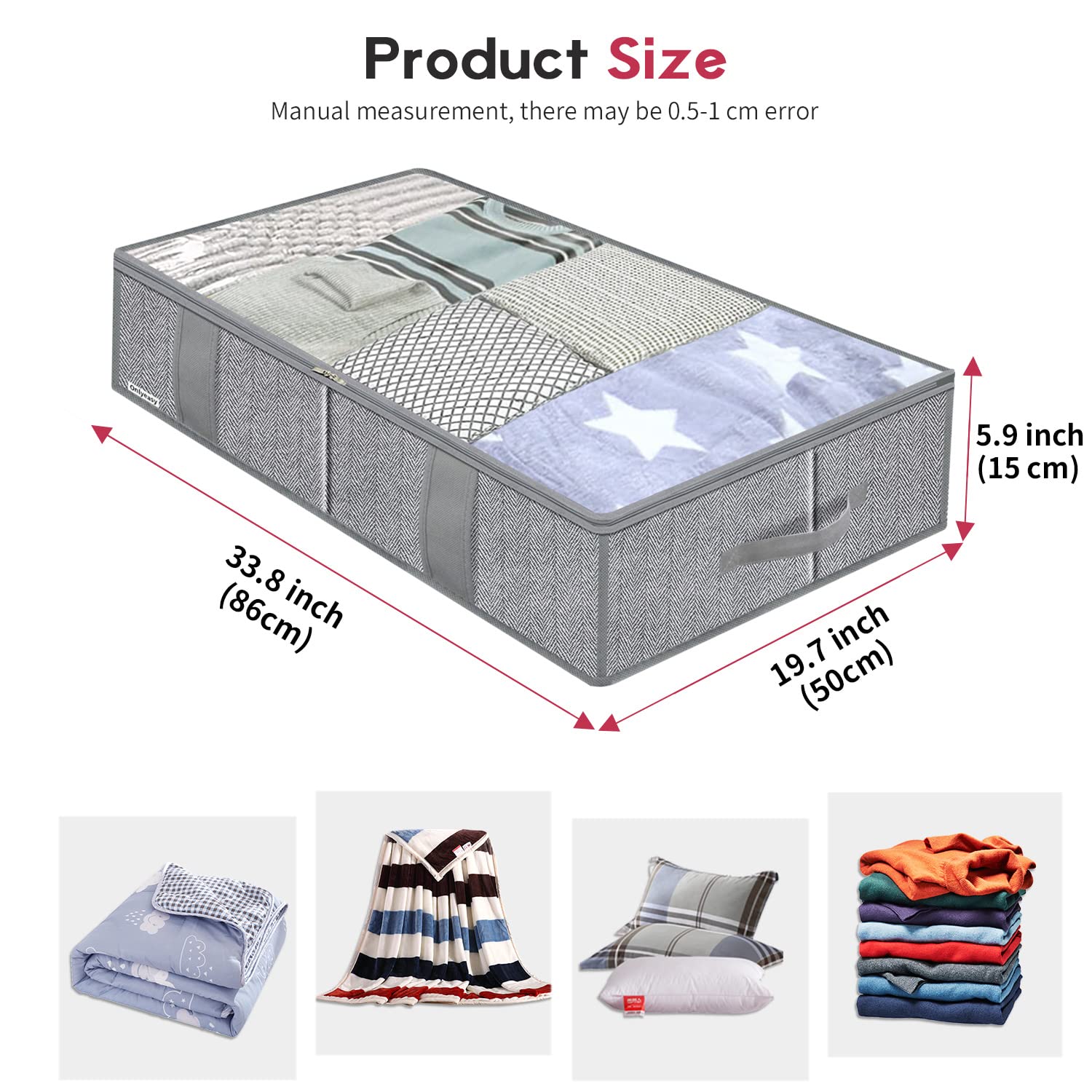Onlyeasy Breathable Under Bed Storage Bags with 4 Reinforced Handles and Sturdy Side Wall, 2 Pack Eco-friendly Underbed Clothing