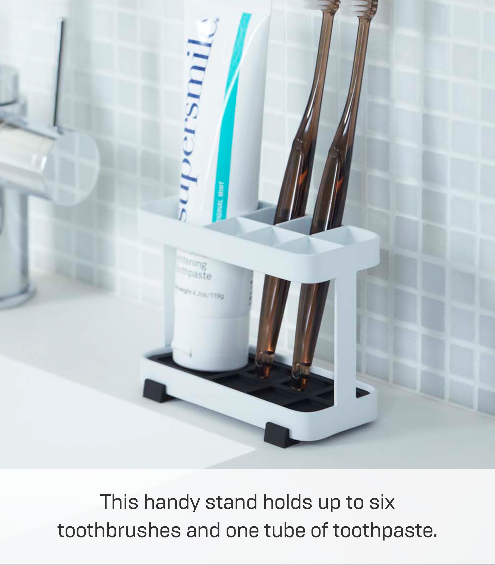 YAMAZAKI home 6802 Toothbrush and Toothpaste Holder for Bathroom Countertop  One Size  White