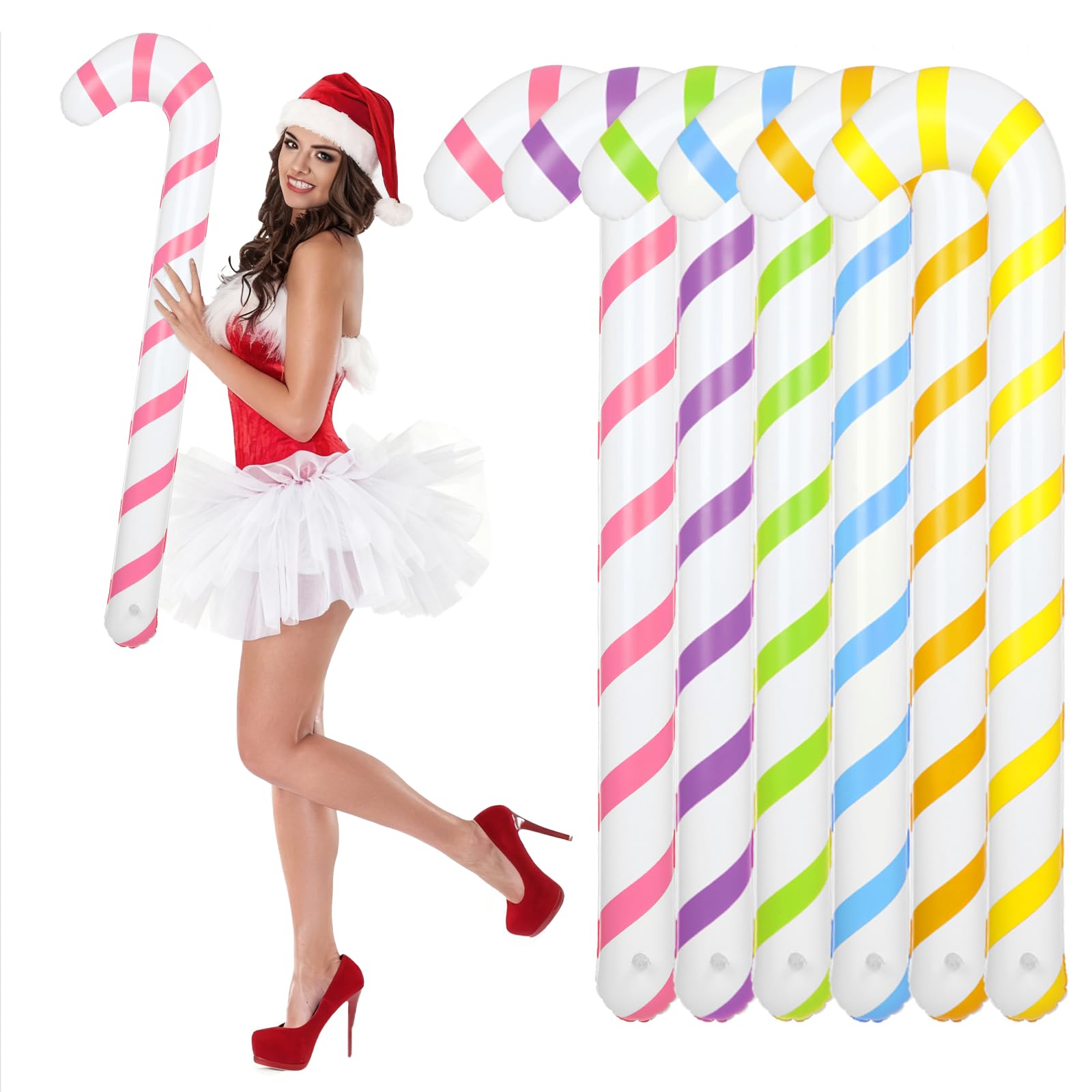 Sumind 6pcs 40 Inch Giant Pastel Inflatable Candy Cane Large Macaron Christmas Blow up Candy Ornament Decorations for Christmas 