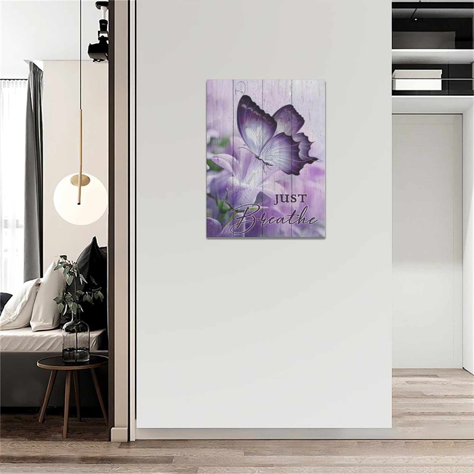 Farmhouse Butterfly Wall Art Purple Bathroom Wall Decor Butterfly Lily Flower Pictures Canvas Prints Framed Modern Just Breathe