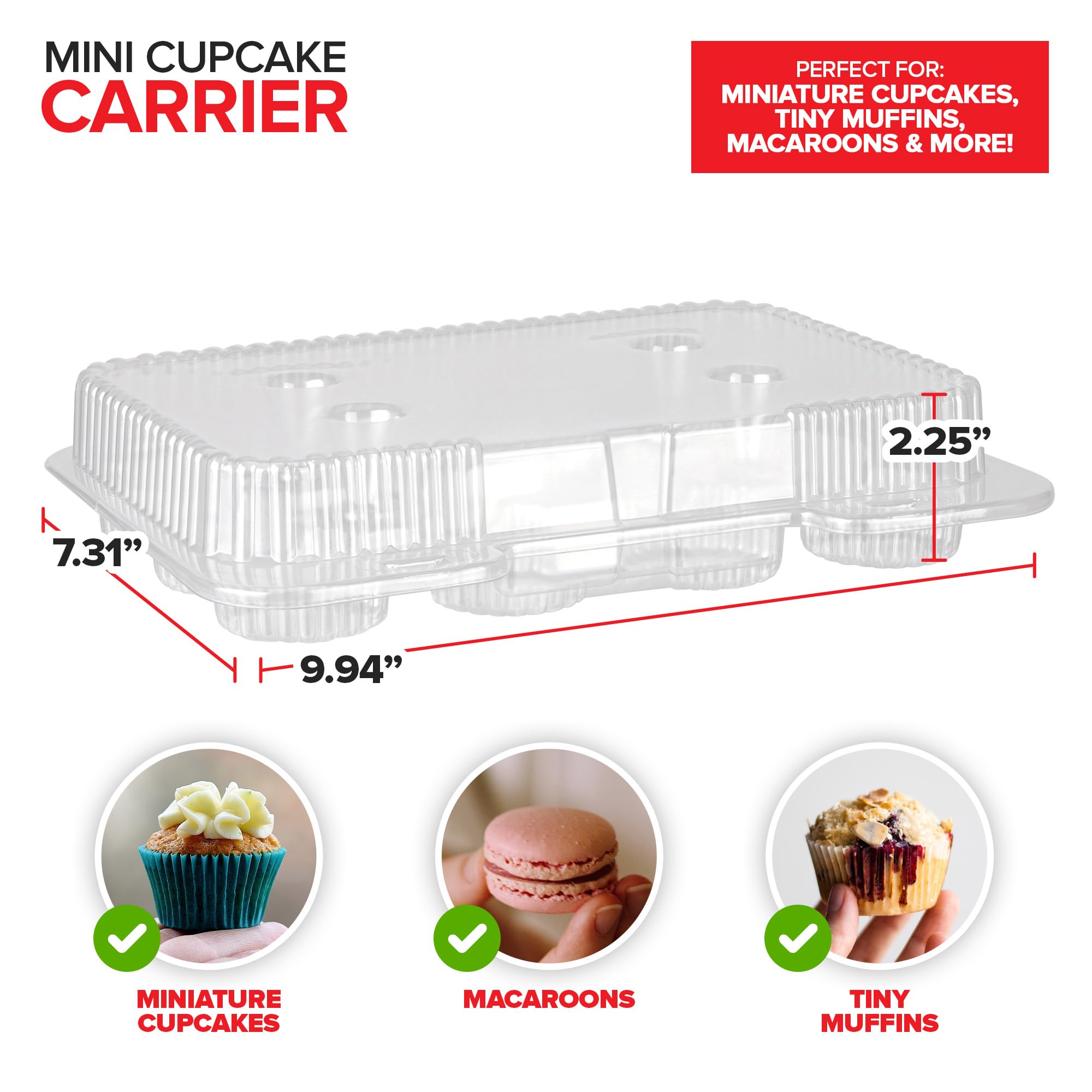 Stock Your Home Mini Disposable Plastic Cupcake Containers (20 Pack) 12 - Count Tray Compartment, Small Or Mini Cupcakes Box/Hol