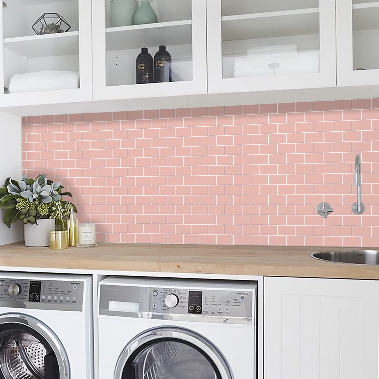 Stickgoo 10-Sheet Pink Subway Tiles Peel And Stick Backsplash, Stick On Tiles Kitchen Backsplash (Thicker Design)
