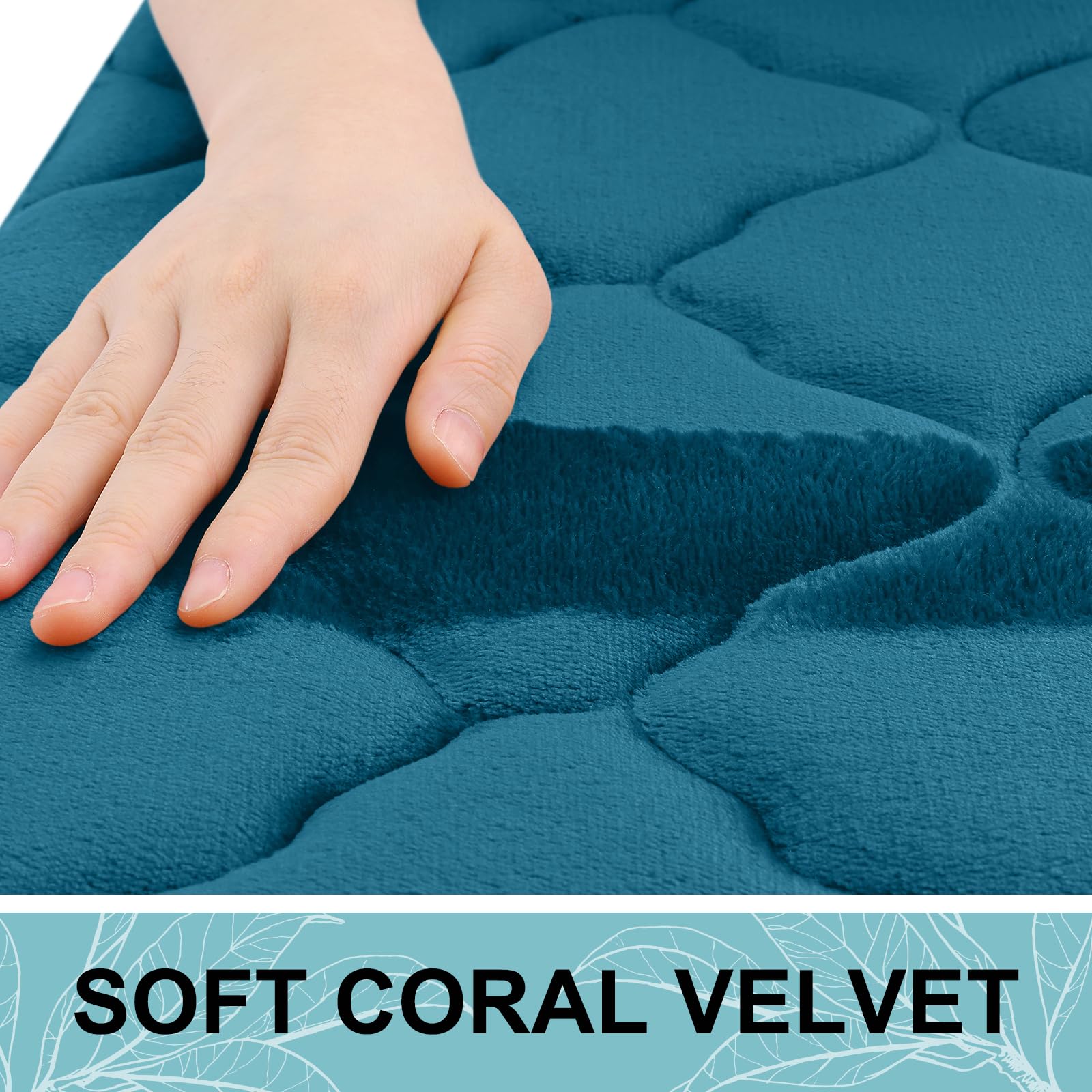 OLANLY Memory Foam Bath Mat Rug 47x17  Ultra Soft Non Slip and Absorbent Bathroom Rug  Machine Wash Dry  Comfortable  Thick Bath Rug Carpet for Bathroom Floor  Tub and Shower  Peacock Blue