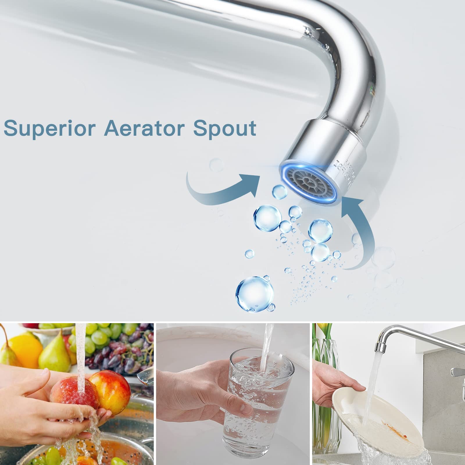 Bwe Kitchen Faucet Wall Mount 2 Handles Commercial Sink Faucet With 16 Inch Swivel Spout Kitchen Faucets, Utility Laundry Faucet