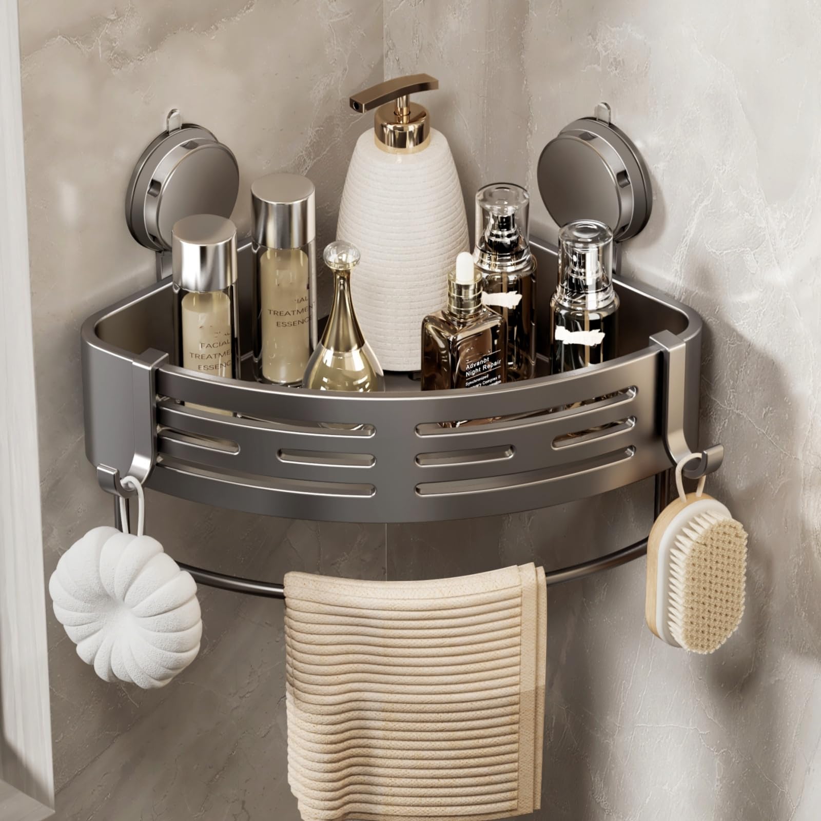 VOLPONE Shower Caddy Corner Suction Cup Shower Shelf Corner No Drilling Bathroom Shower Organizer Storage Rack Adhesive (1-Pack,