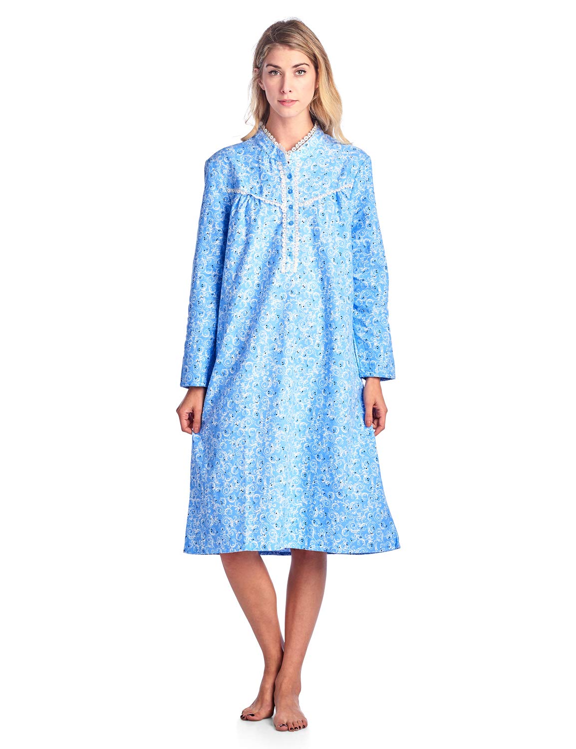 Casual Nights Womens Flannel Floral Long Sleeve Sleepwear Nightgown - Blue - Medium