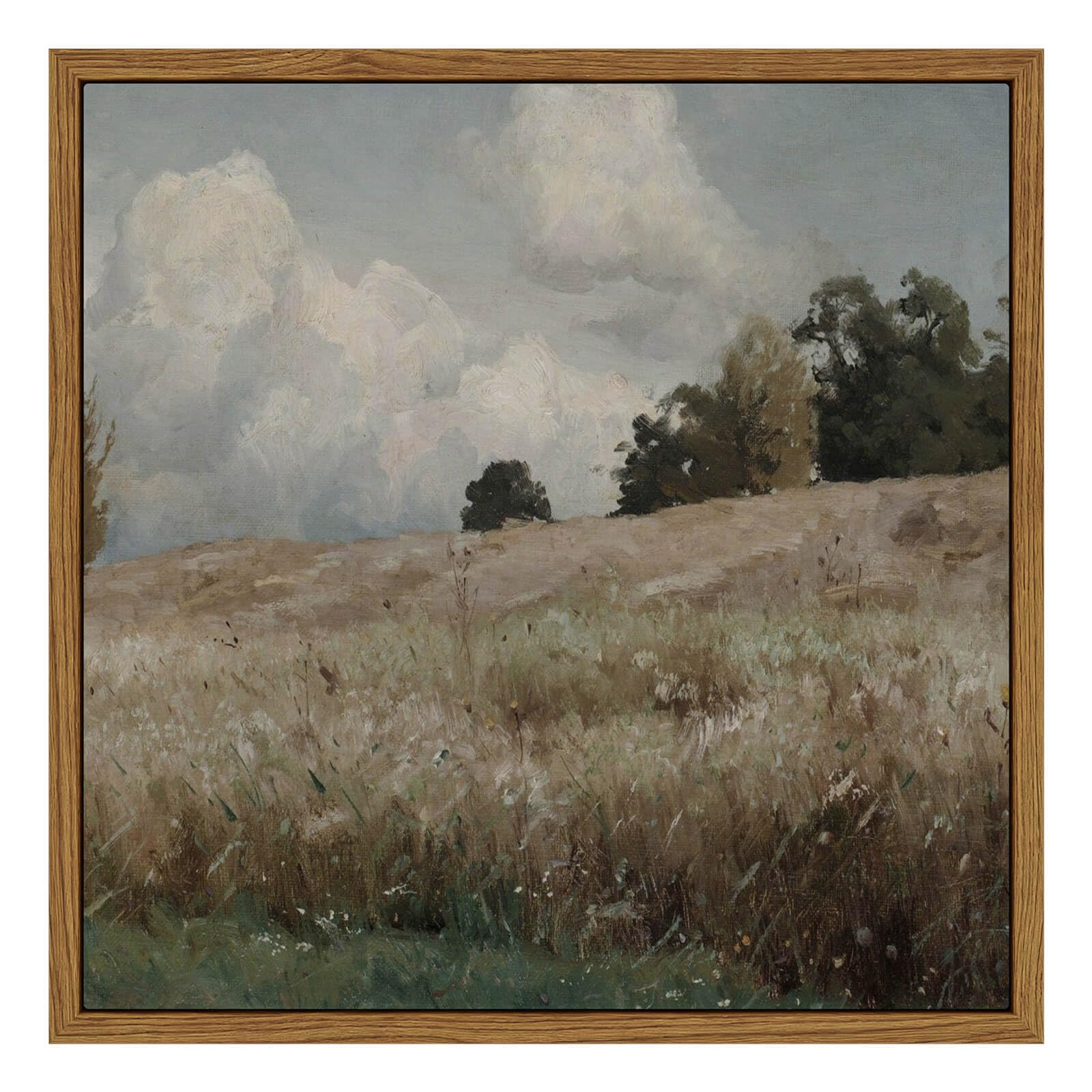 Insimsea Square Framed Canvas Wall Art, Scenery Field Landscape Vast Grassland Farmhouse Wall Art Decor, Classical Nature Painti