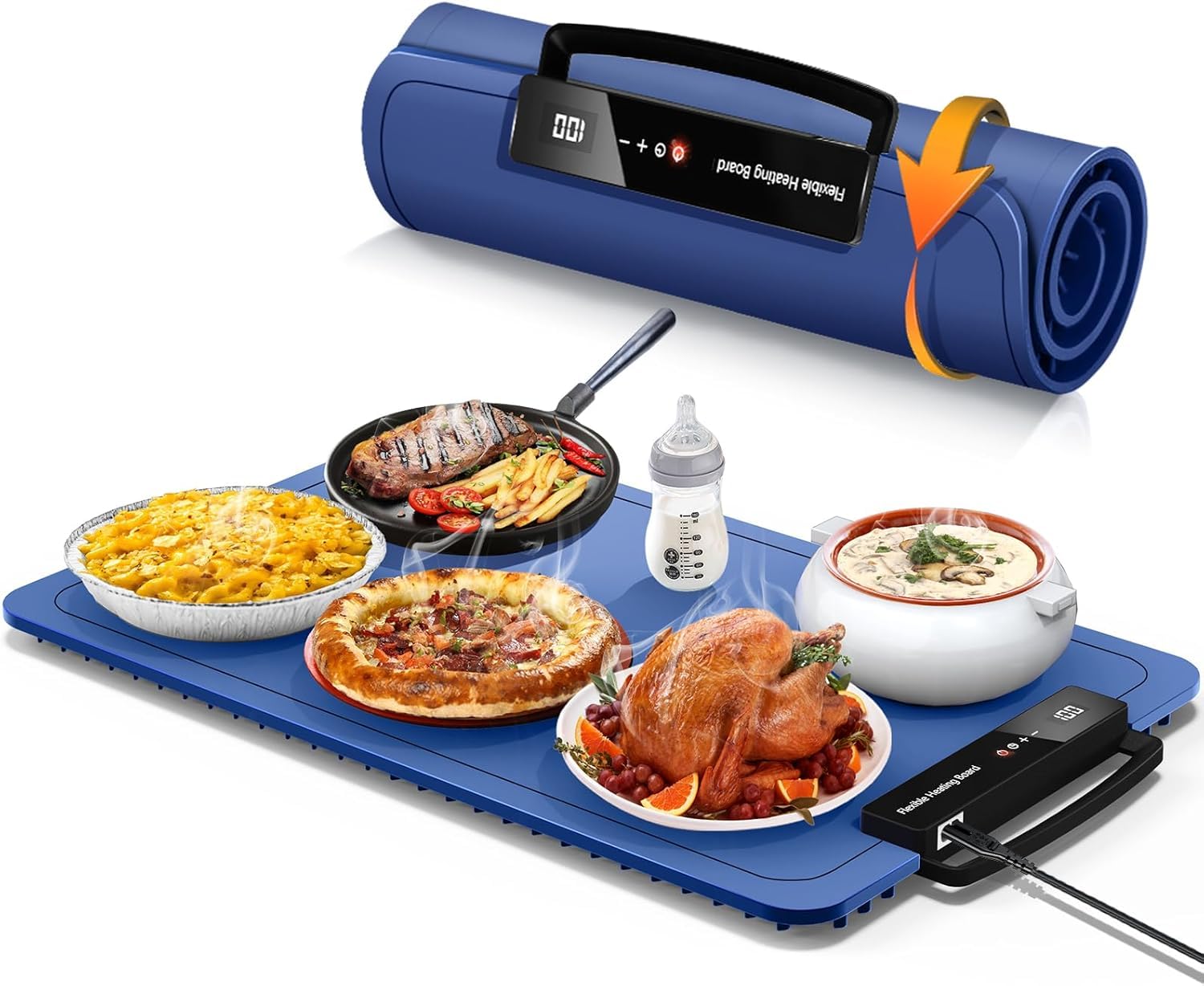 Seafrrzios Electric Warming Tray,Food Warming Mat With 2 Silicone Trivet Mats,Laudlife Foldable Food Warmers For Parties,3 Heat 