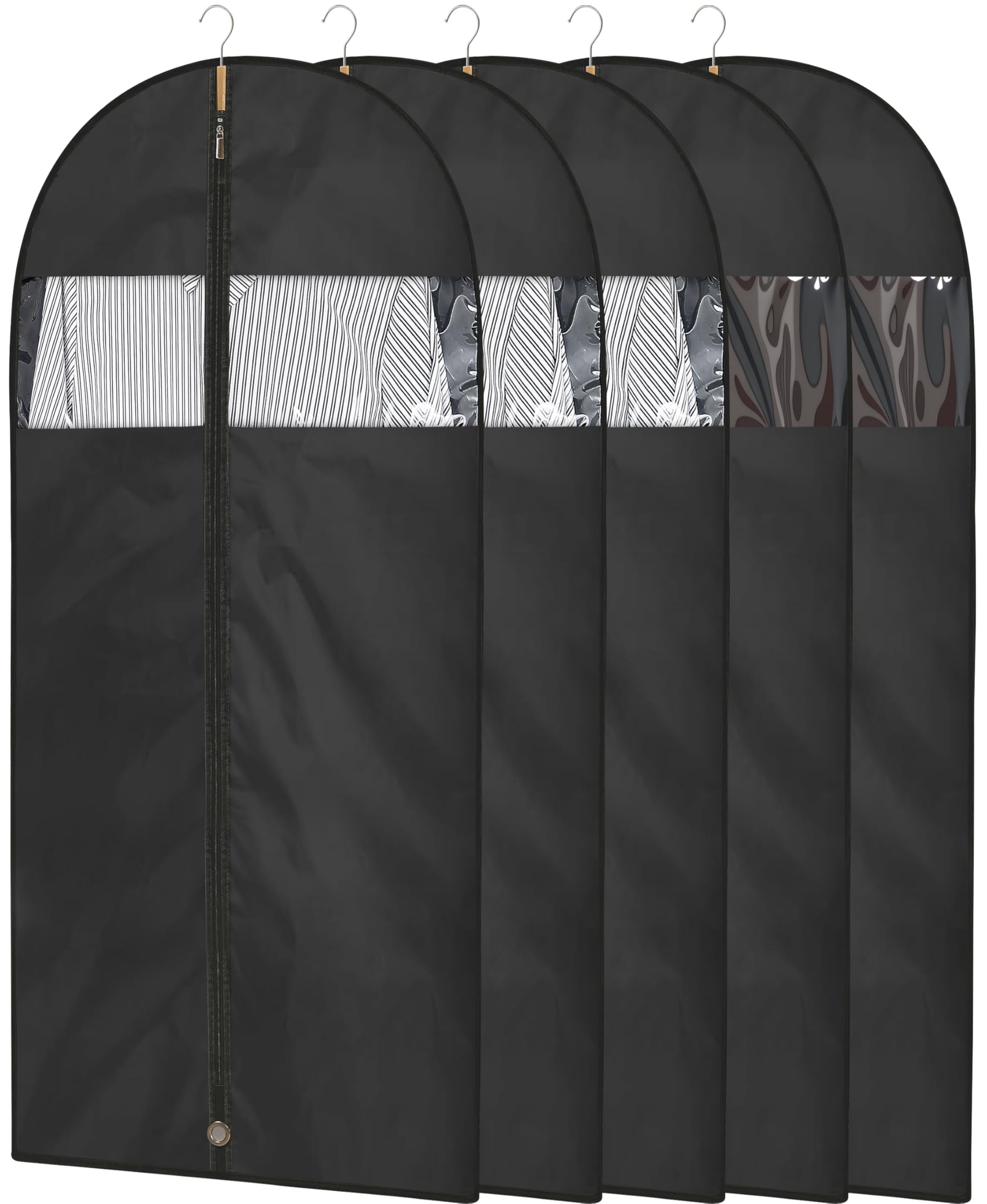 5 Pack - Moucas 50 Black Garment Bag, Mens Suit Bags for Closet Storage and Travel, Garment Bags for Hanging Clothes, Suit Cover