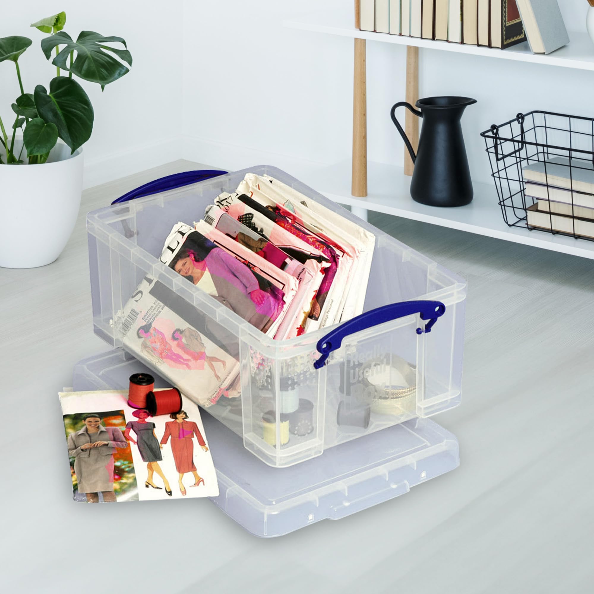 Really Useful Box Stackable 9 Liter Plastic Storage Container Bin With Snap Lid And Built-In Clip Lock Handles For Home & Office