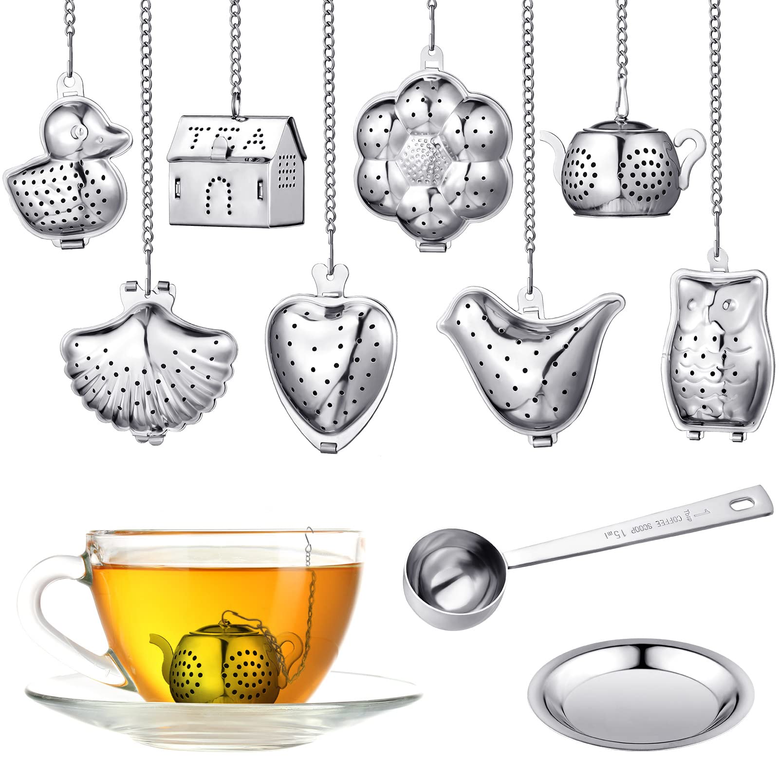 Vesici 10 Sets Loose Leaf Tea Infuser Set Stainless Steel Tea Strainer For Loose Tea Holder Infuser Ball Tea Filter Includes Cha