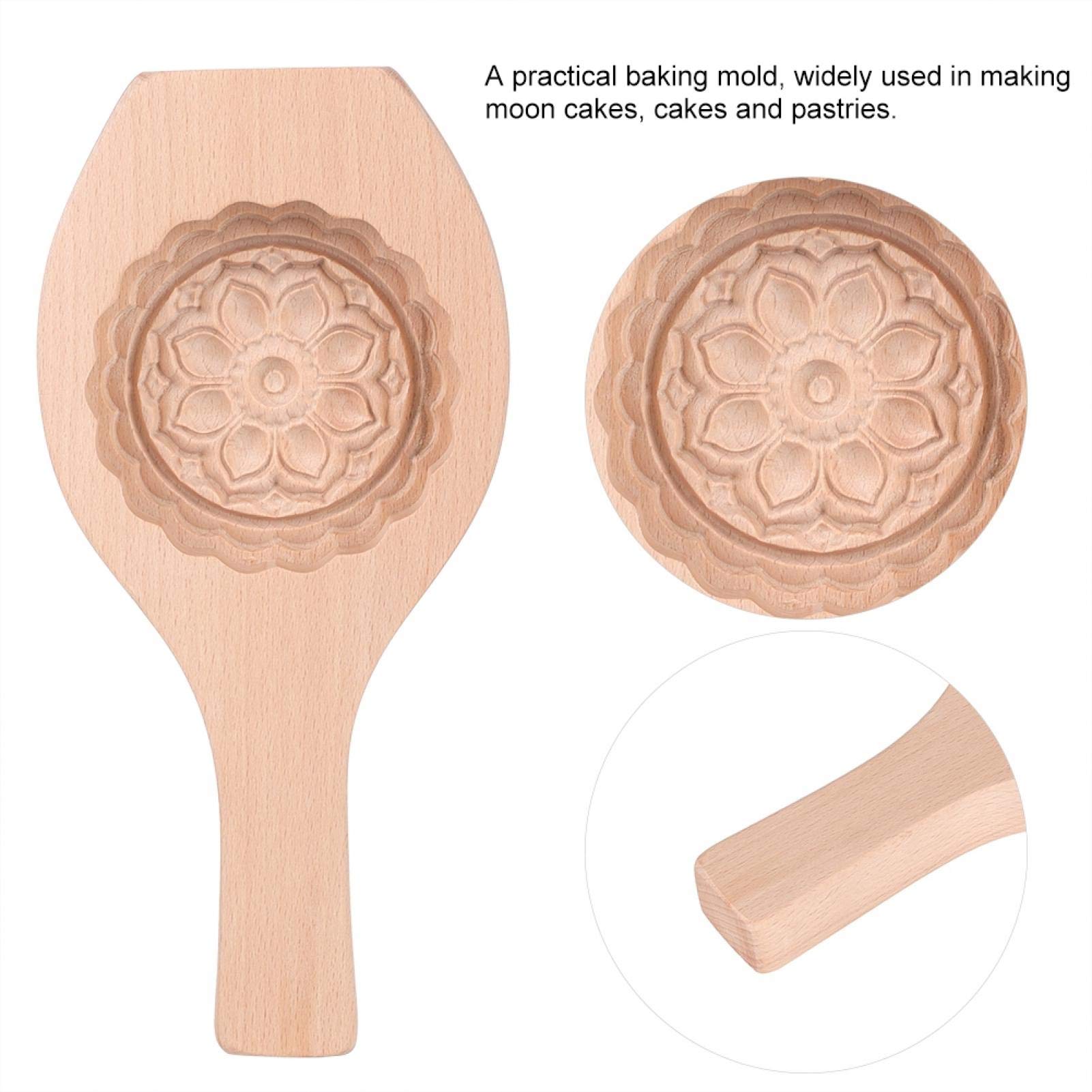 Mavis Laven Beautiful Flower Pattern Diy Moon Cake, Wooden Handmade Cake For Muffin Cookie Cracker Chocolate Pumpkin Pie (#06)