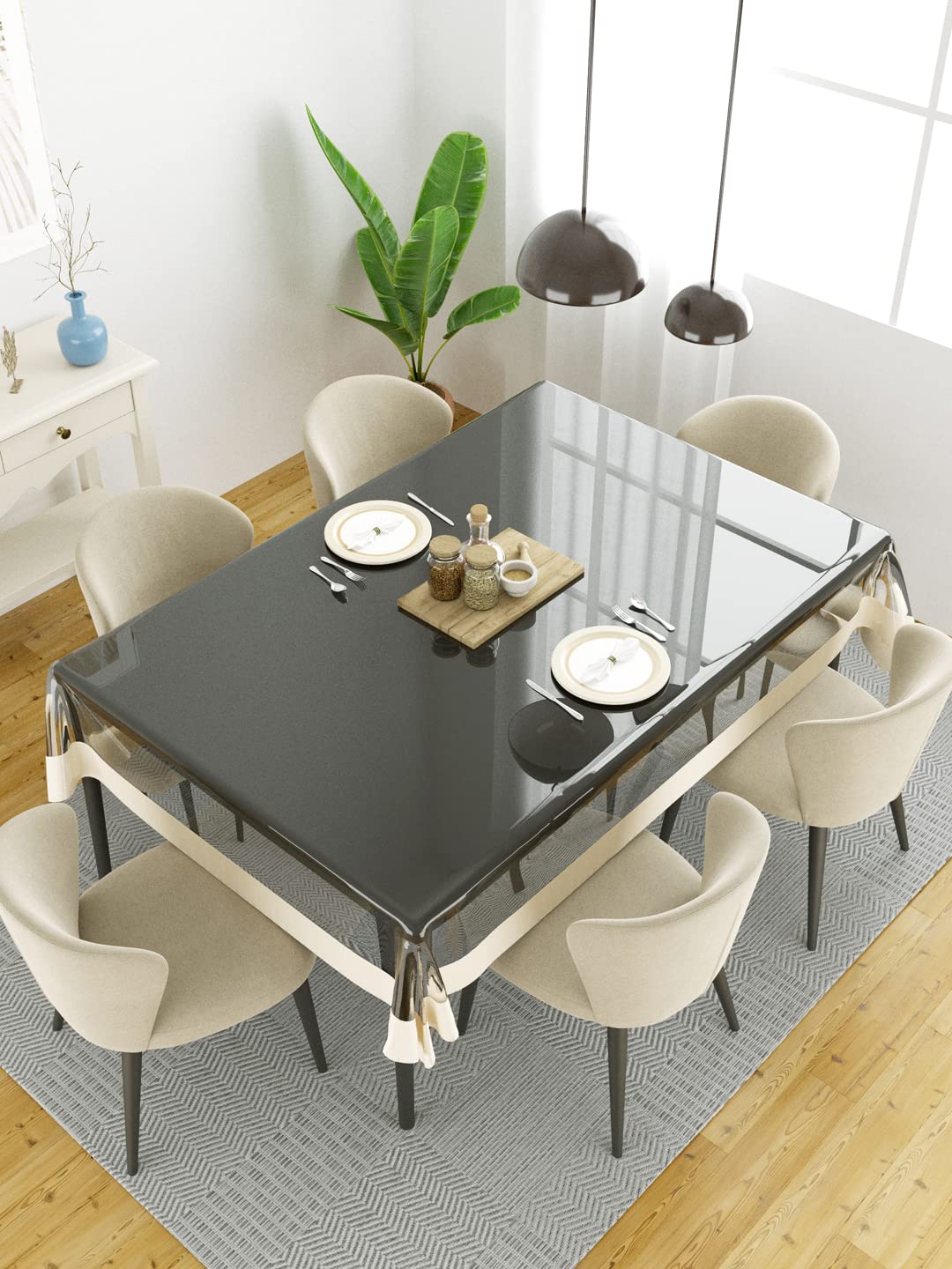 Clasiko 6 Seater Dining Table Cover; 60x90 Inches or 150x225 Cms; Material  PVC; Shape  Rectangle; Pack of 1; Anti Slip; Broad