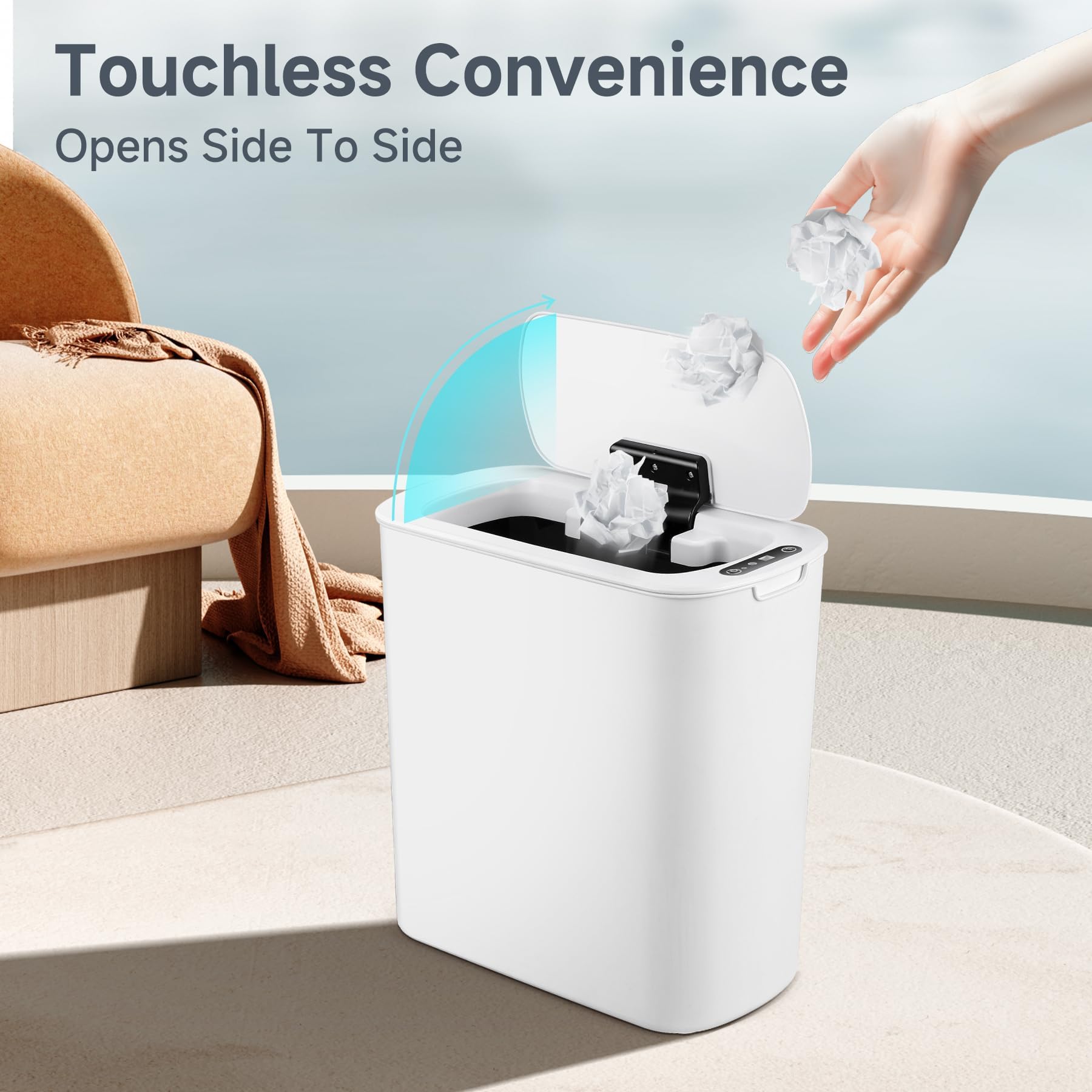 TIPGO Automatic Motion Sensor Bathroom Trash Can with Lid, 2.6 Gallon Touchless Trash Bin, Smart Garbage Can Plastic Slim Wasteb