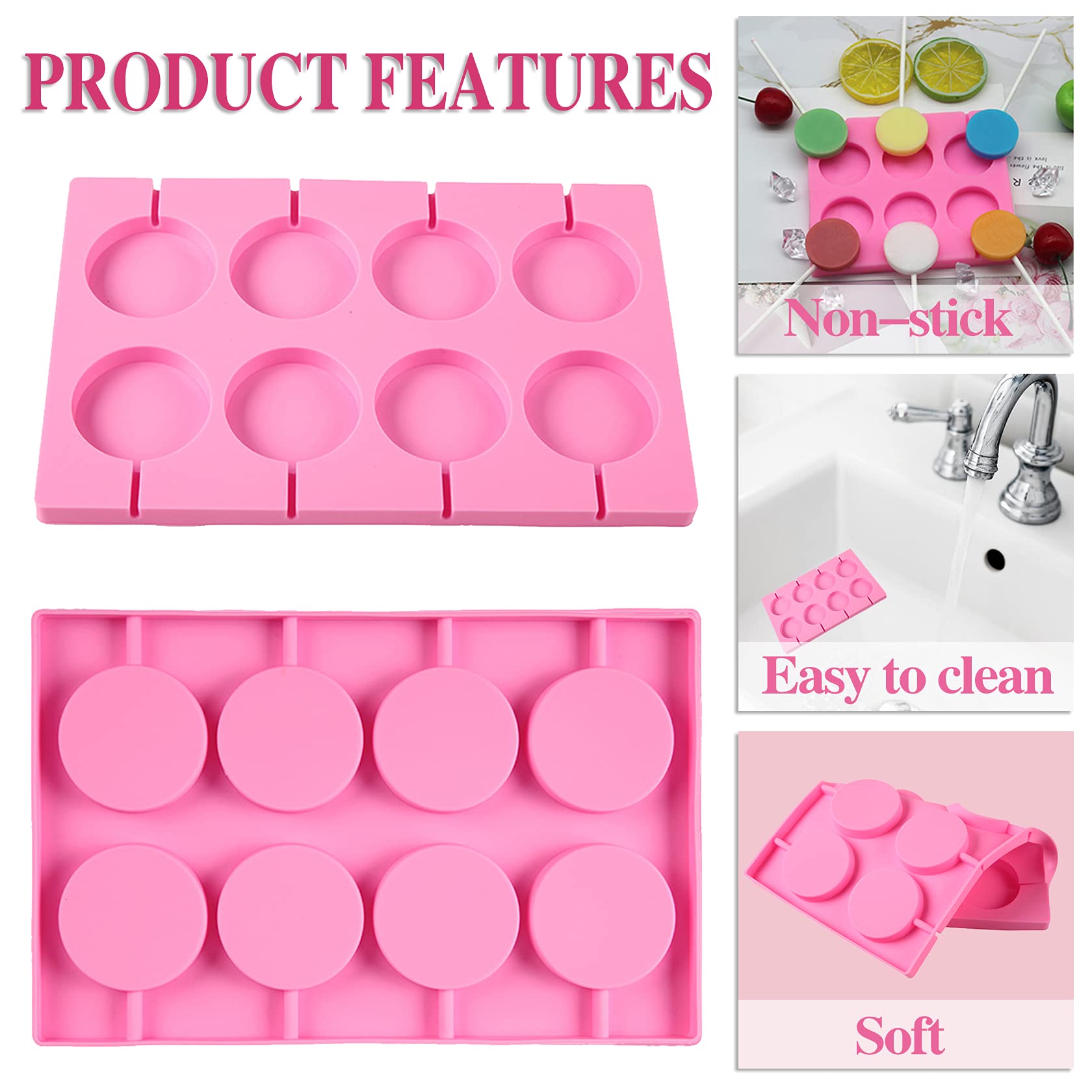 Ionsgako Lollipop Molds Sucker Molds Candy Molds Silicone 8 Rounds Nonstick Hard Candy Silicone Lollipop Mold With 20 Sticks For