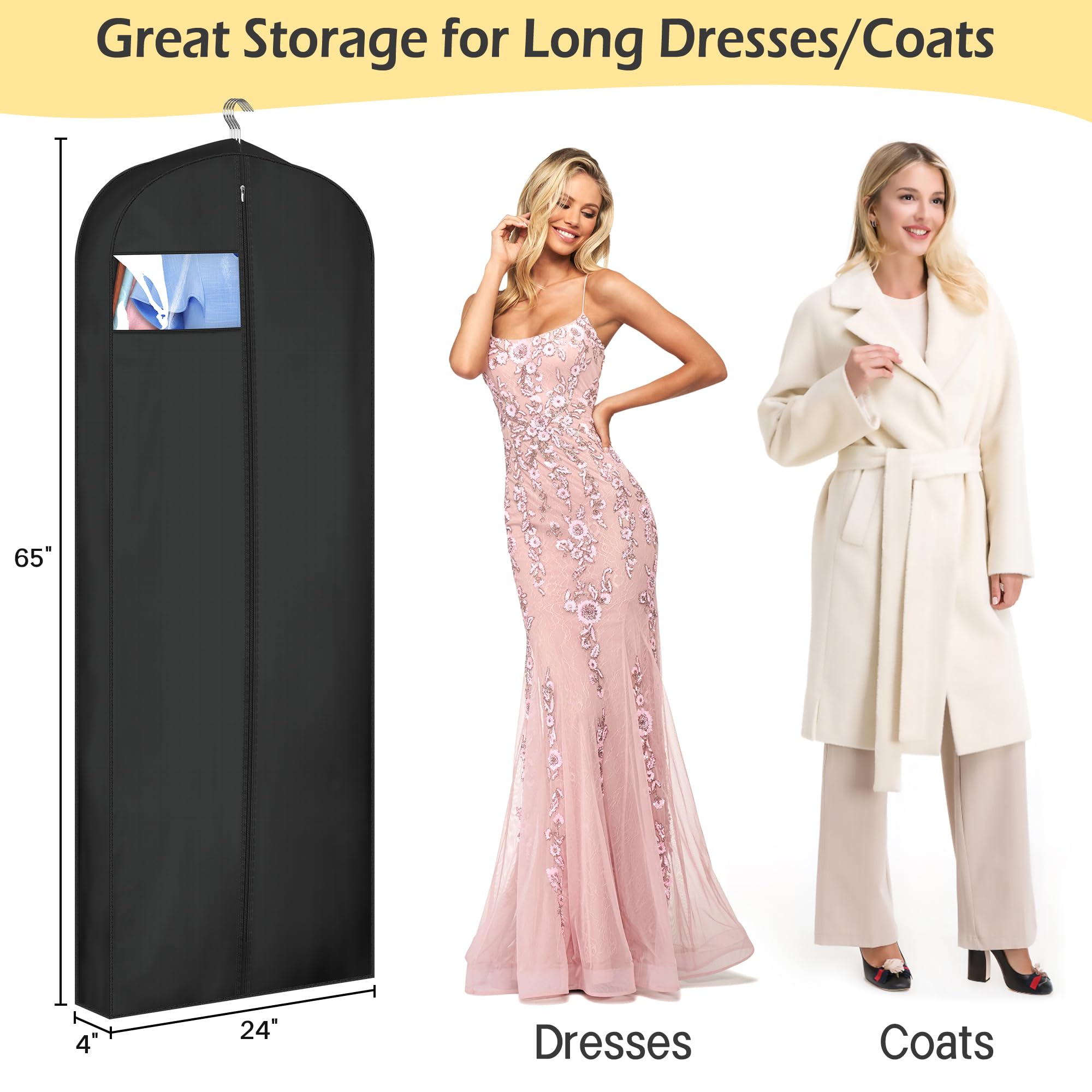 Misslo 4'' Gusseted Garment Bags For Hanging Clothes 65'' Dress Bags For Gowns Long Waterproof Dress Cover For Closet Hanging Cl