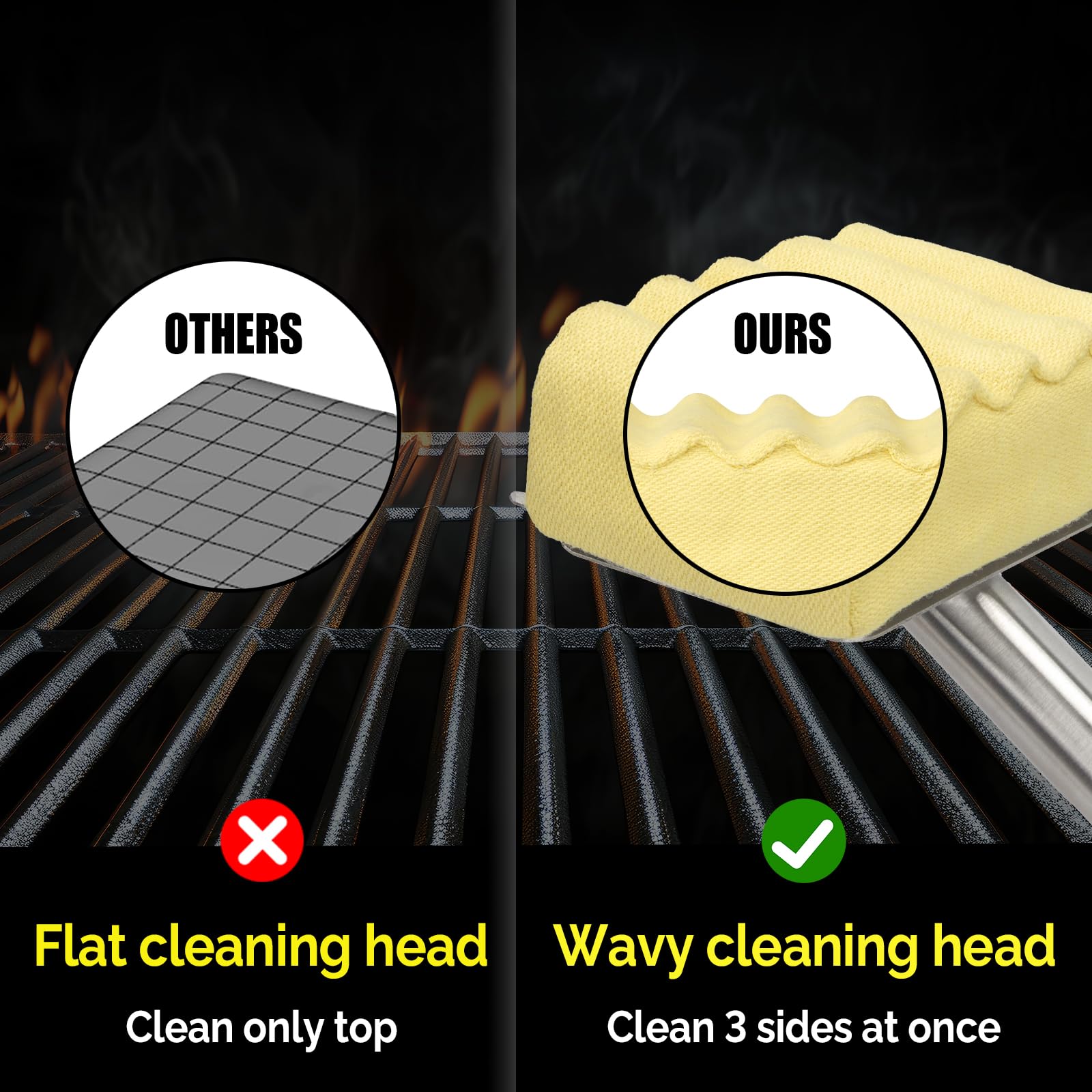 XUDAKAIXIN Grill Brush Bristle Free,Aramid Fiber Wavy Pad Seamless-Fit Cast Iron/Stainless-Steel Grates,BBQ Replaceable Scraper