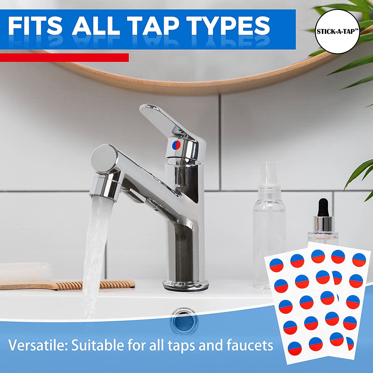 Danojo Faucet Stickers, 15 Hot And Cold Water Stickers - Kitchen Faucet Stickers - Red & Blue Vinyl Tap Faucet Transfer Stickers