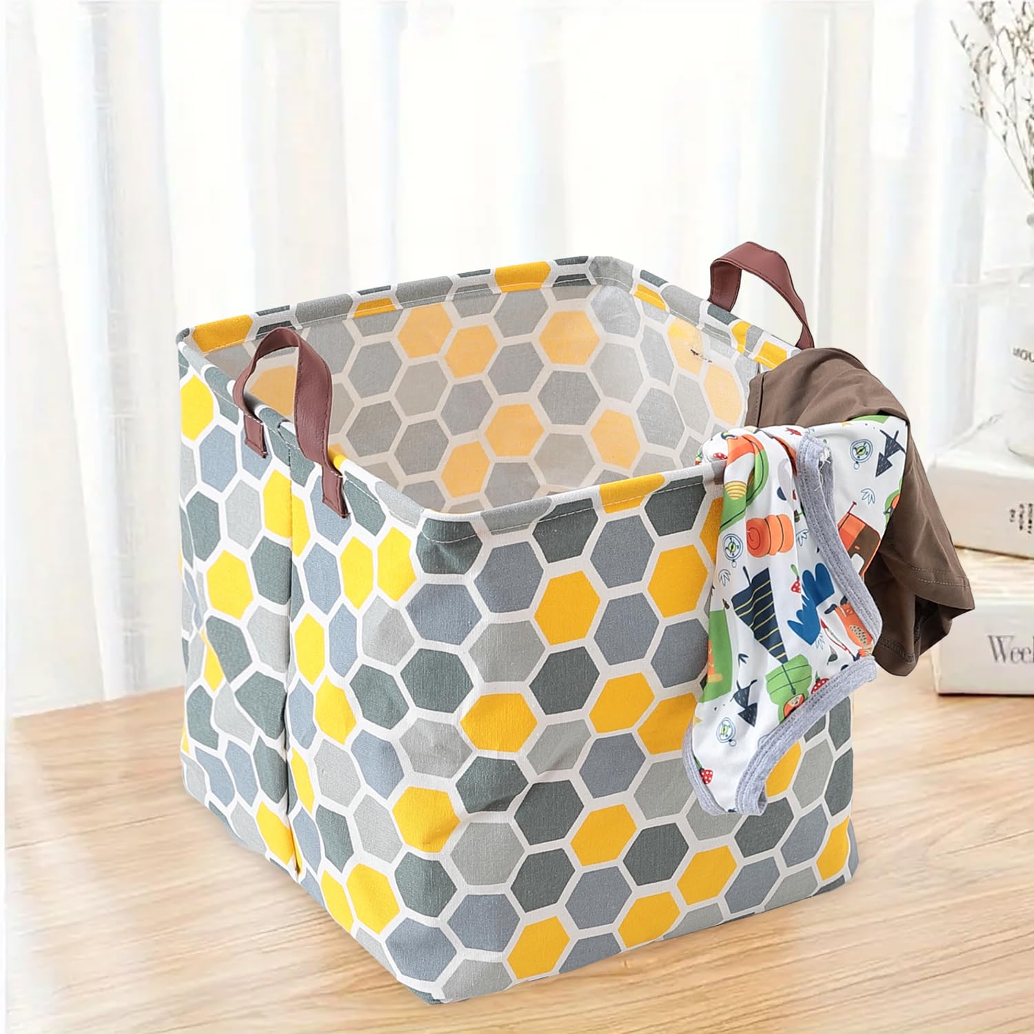 Kuber Industries Foldable Storage Basket|Square Toy Storage Bin|Side Grab Handle|Wardrobe, Closet Organizer (Multi)