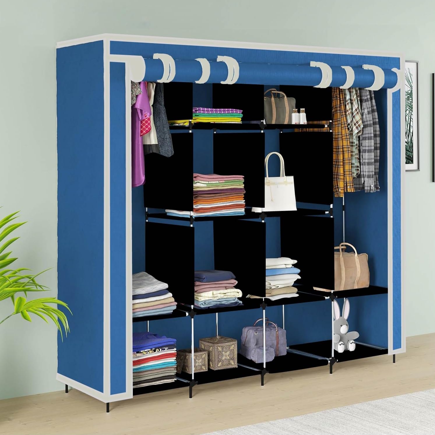 Maison & Cuisine Collapsible Wardrobe 12 Shelves Storage Unit Almari Closet Clothes Storage Rack Quick And Easy To Assemble Fold