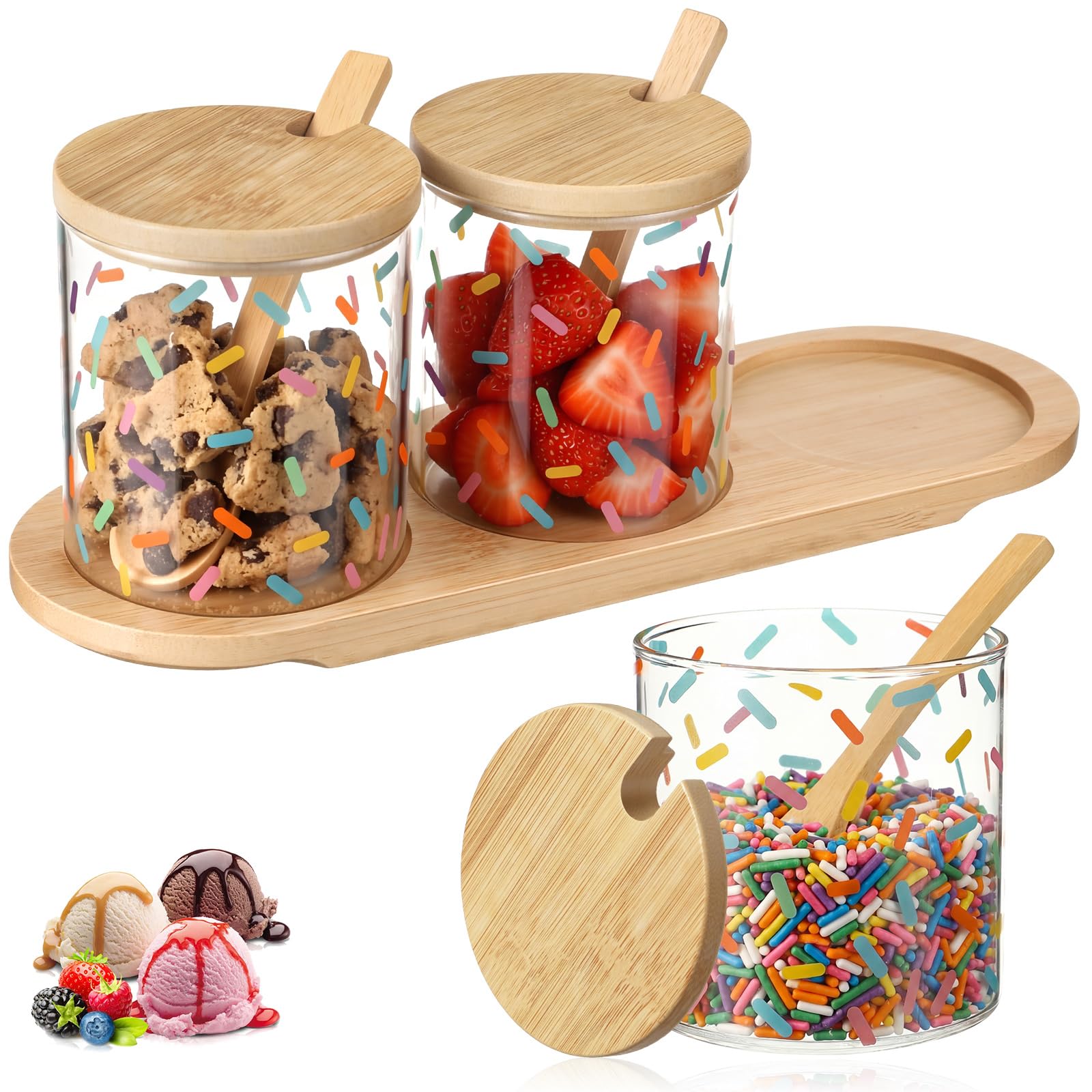 Mimorou Ice Cream Bar Supplies Ice Cream Toppings Container with Lid Spoon