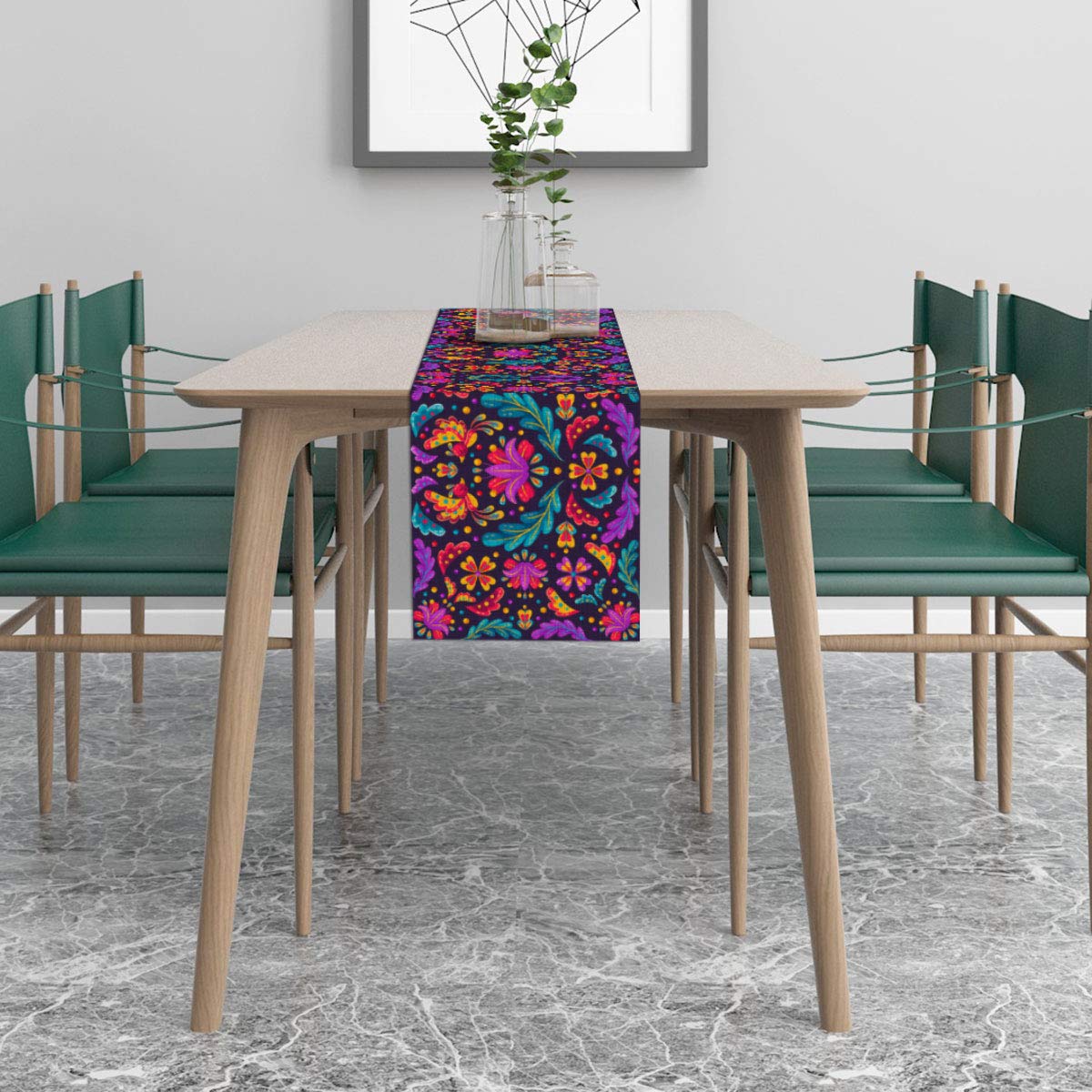 Linen 13X72 Mexican Table Runner For Dia De Los Muertos Cinco De Mayo Party Decoration Table Cloth Mexican Fiesta Kitchen Dining